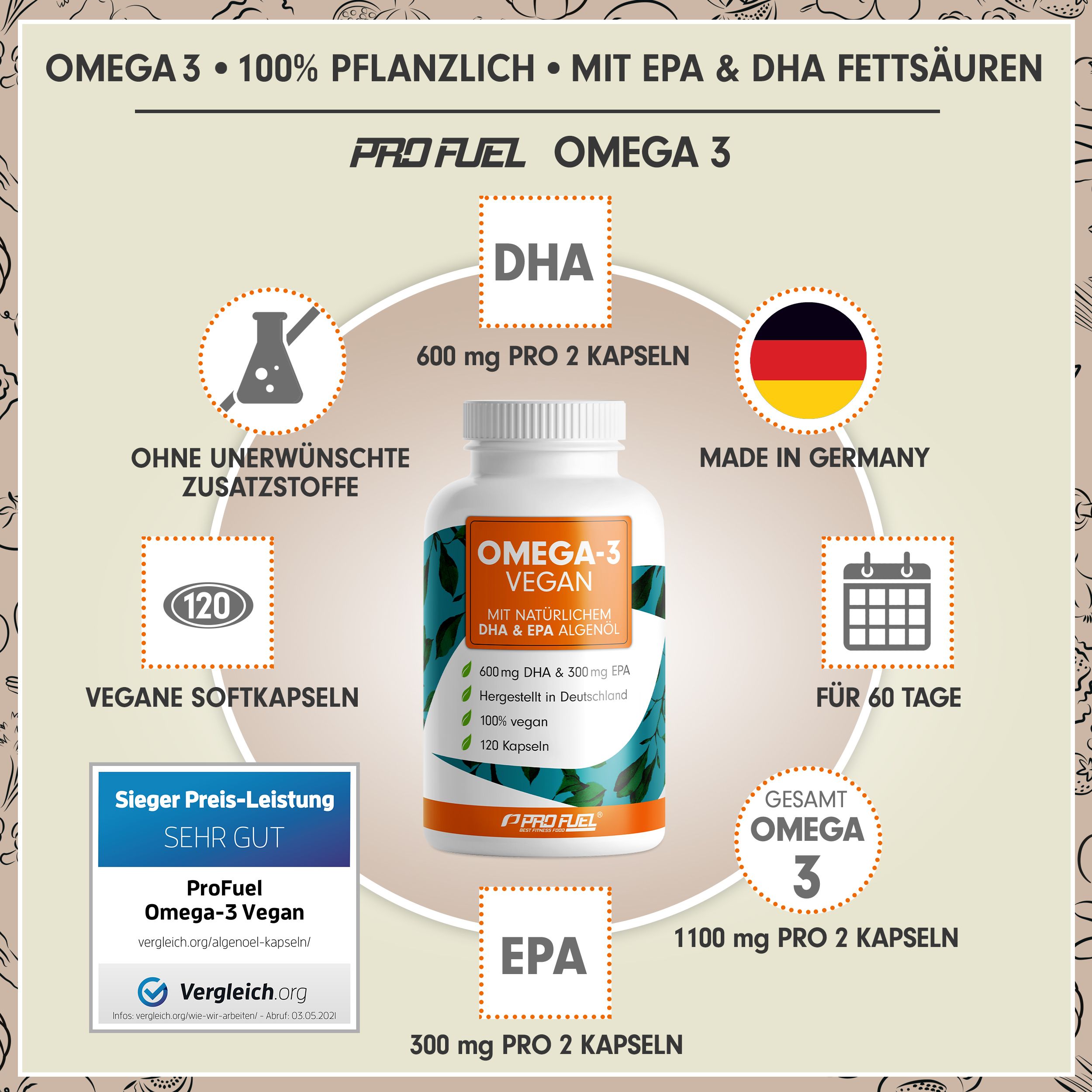 ProFuel - Omega-3 Vegan Kapseln 120 St Weichkapseln