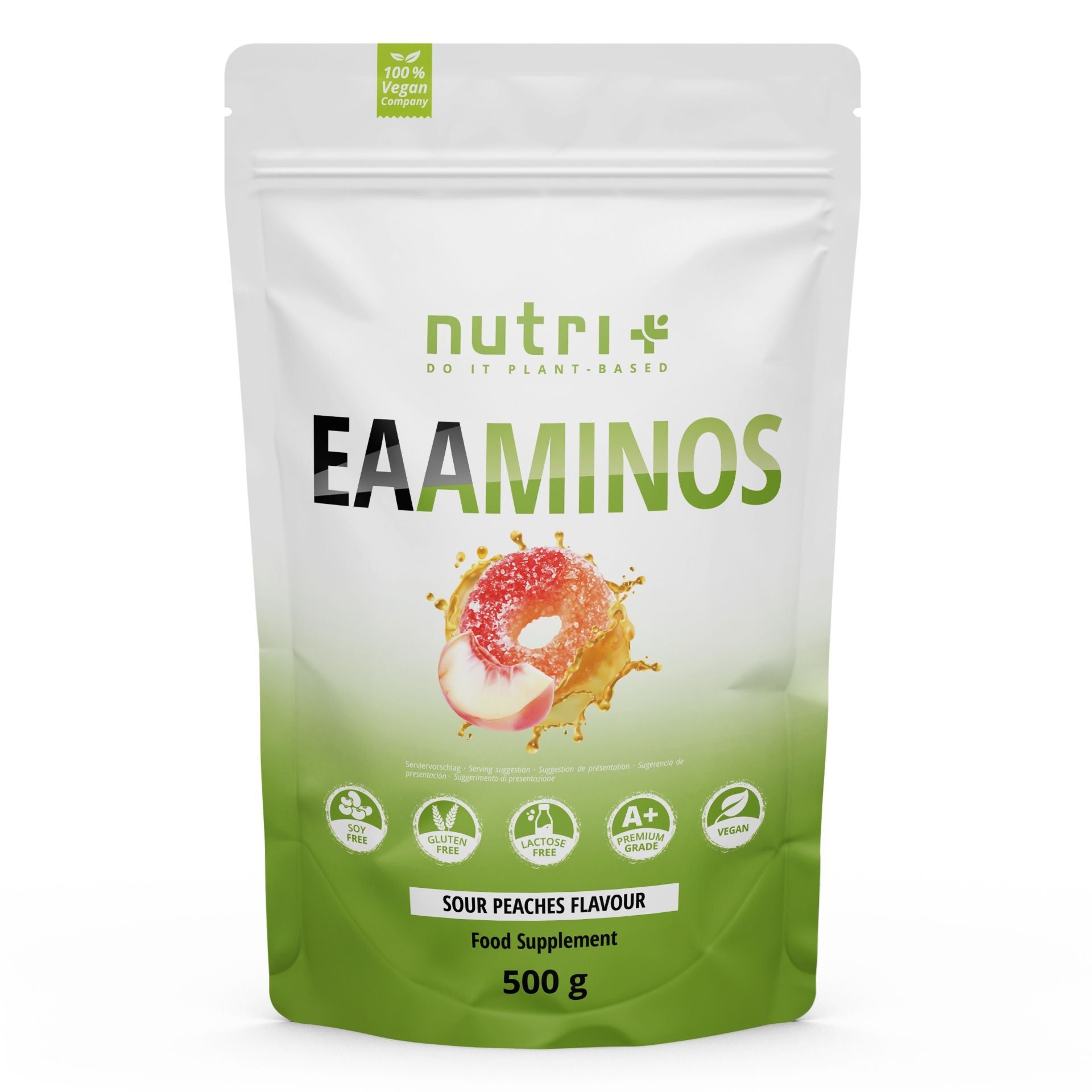 Nutri+ EAAMINO S Pulverbeutel mit Pfirsichgeschmack, 500g.