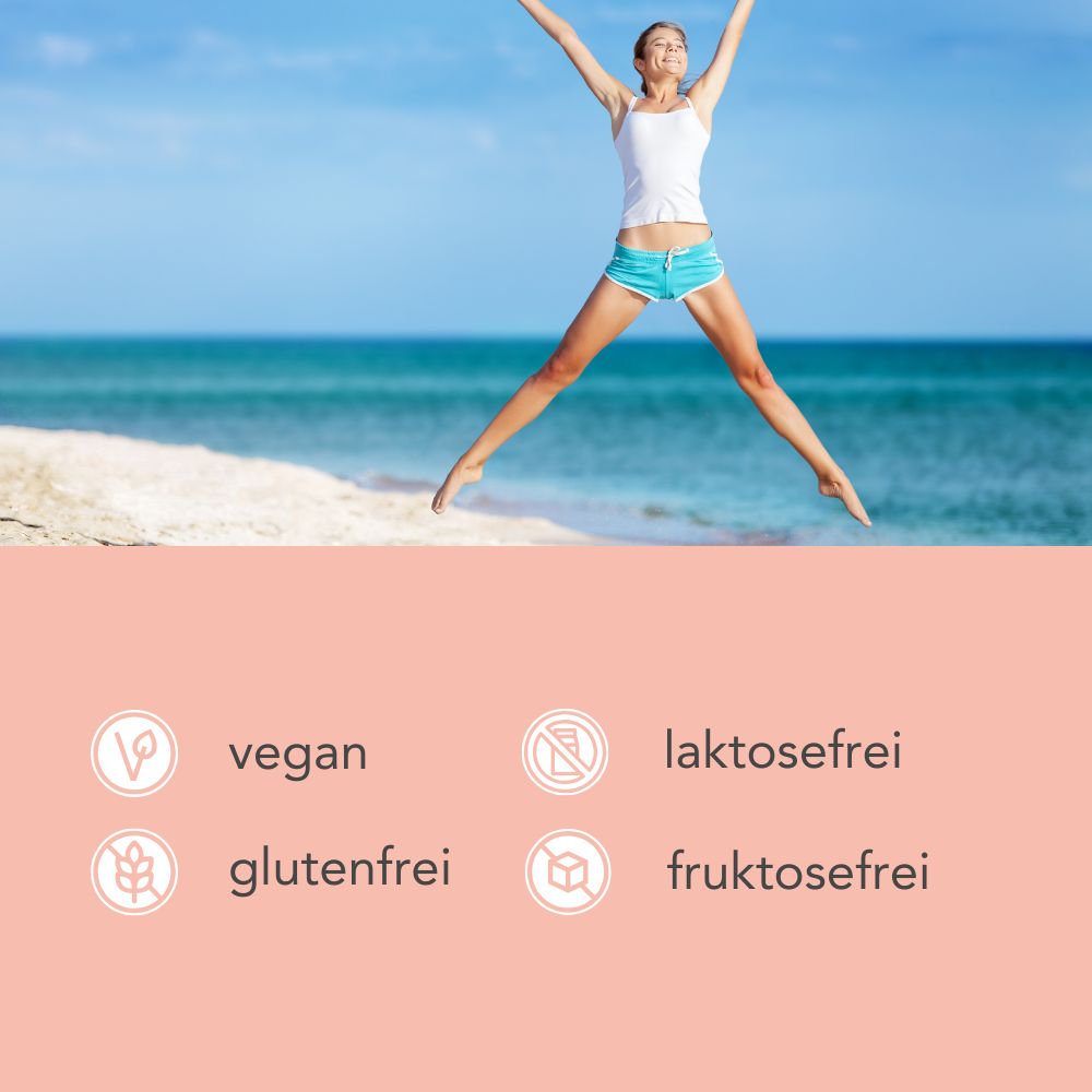 Rosa Hintergrund mit Symbolen: vegan, laktosefrei, glutenfrei, fruktosefrei.