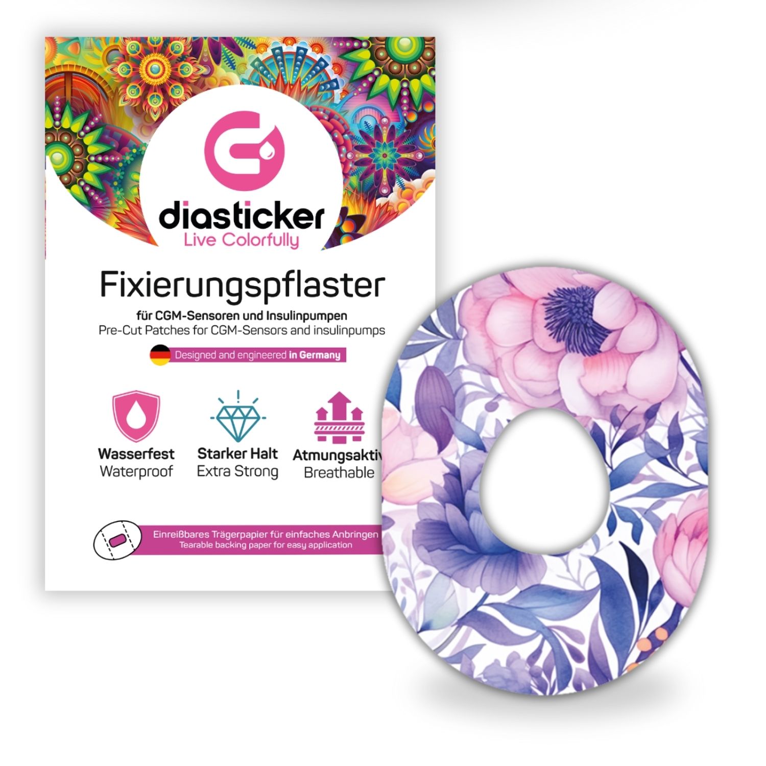 Diasticker® Dexcom G7 Fixiertapes 'Purple Flowers' 5 St