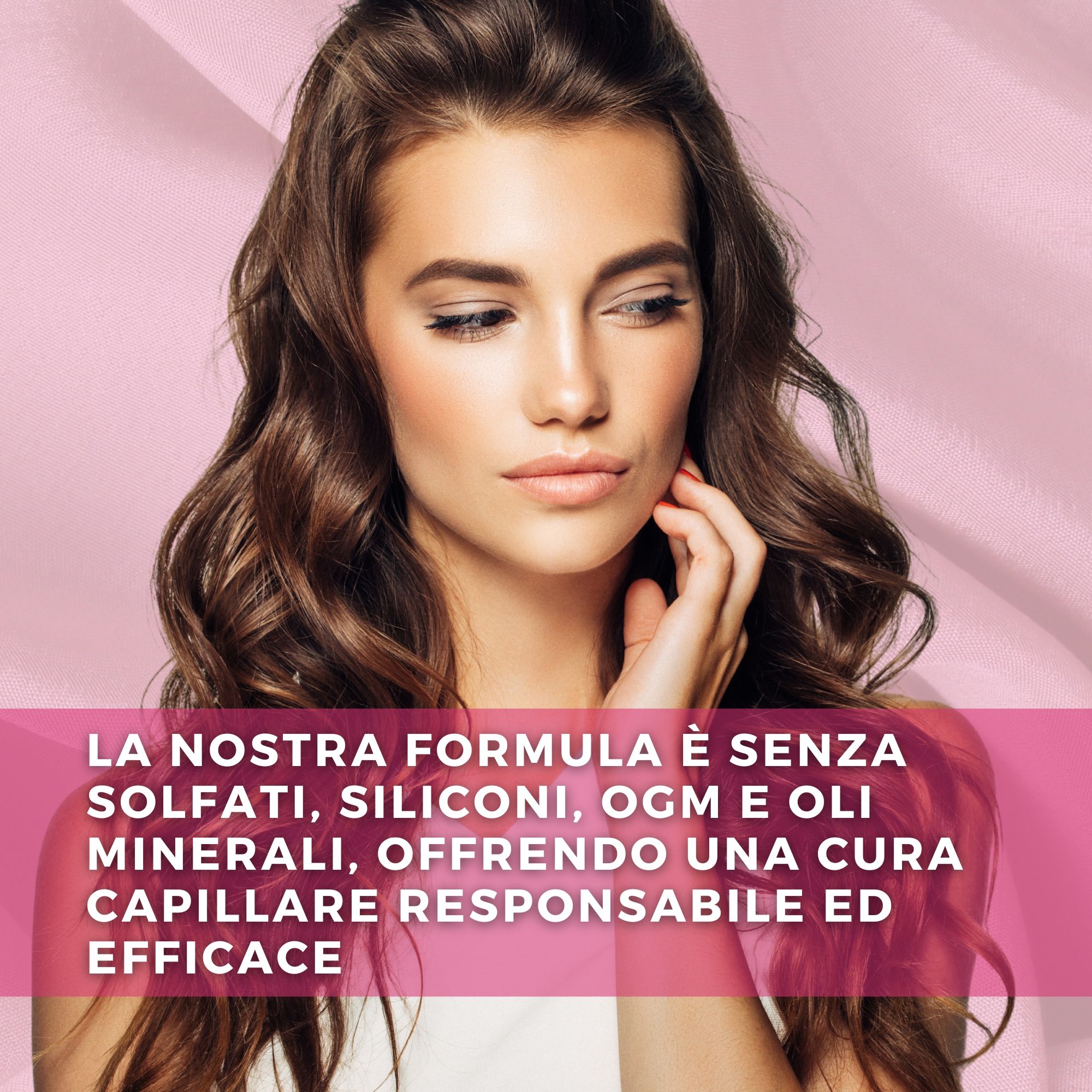 Mano che tiene un flacone. Testo: Kerargan, Siero alla Cheratina 100% Naturale. Nutre & rafforza, liscia & protegge, rinnova il riflesso.