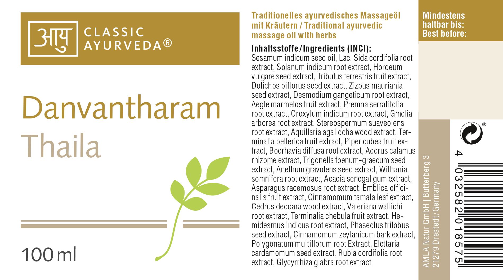 Classic Ayurveda - Chandandi Thaila Körper-Massageöl 100 ml