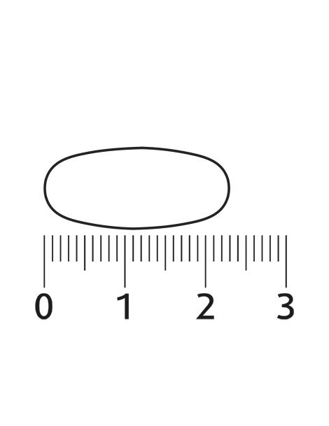 Eine Tablette mit einer Maßstabsanzeige. Die Tablette ist oval und schwarz umrandet.