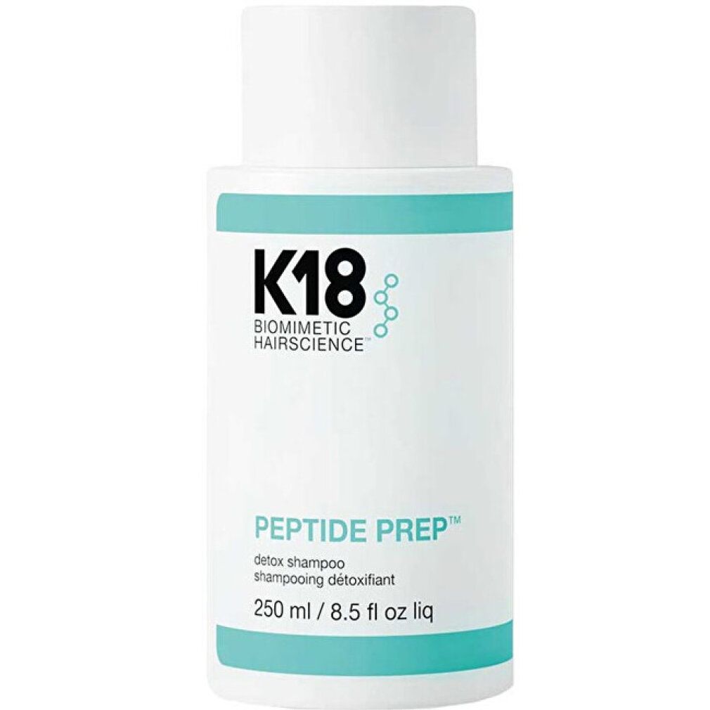 Kleine weiße Flasche mit K18-Logo. Produktname: Peptide Prep. Volumen: 250 ml. Mit Dosierkopf.