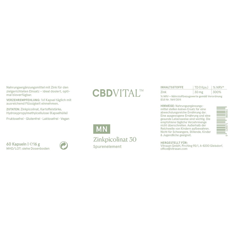 CBD VITAL Zink Kapseln | Zinkpicolinat Angebot
