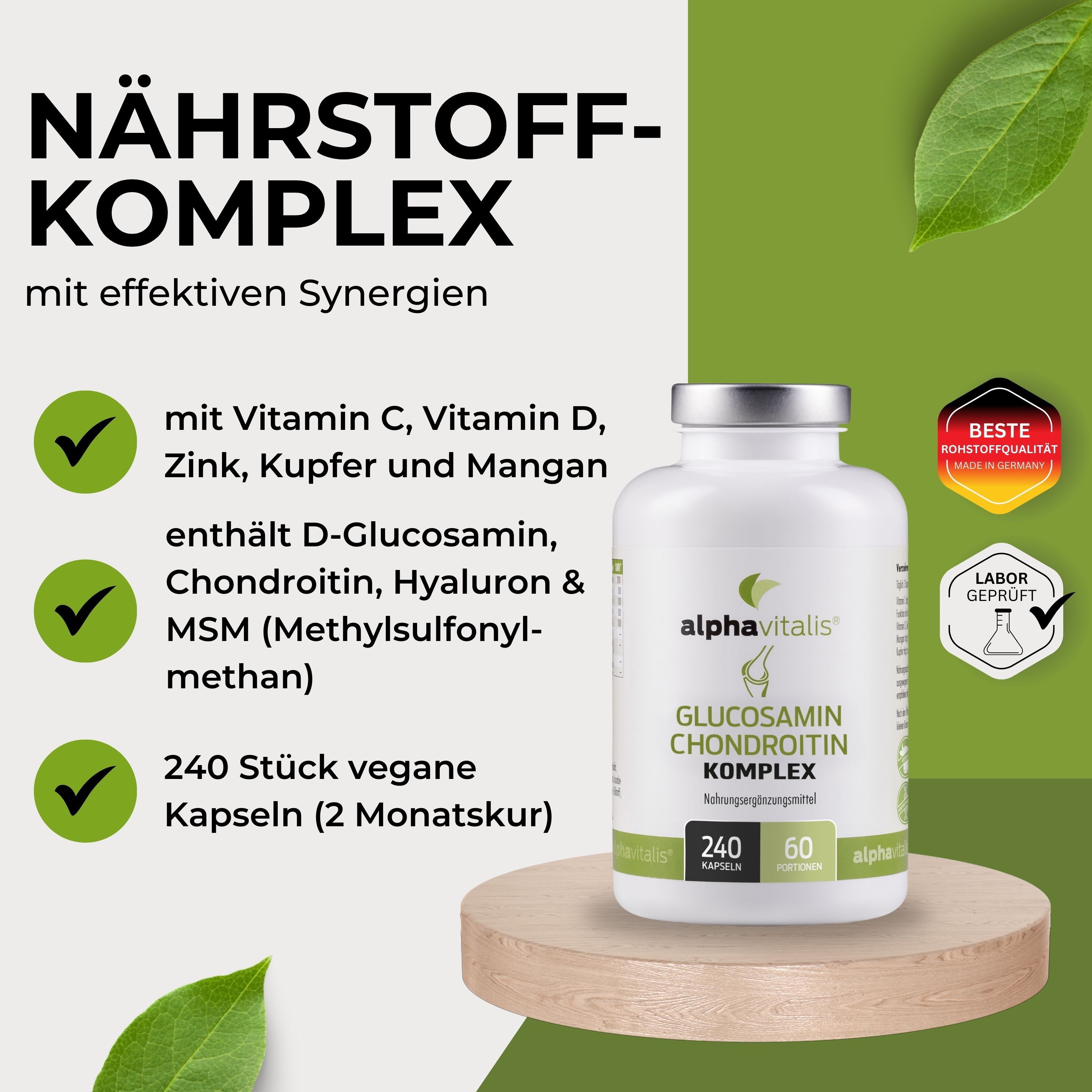 Alphavitalis® Glucosamin Kapseln mit Chondroitin MSM Hyaluron