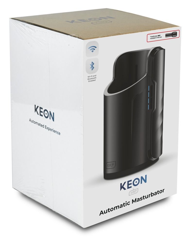 Verpackung mit dem Produkt. Aufschrift "KEON" und "Automatic Masturbator".