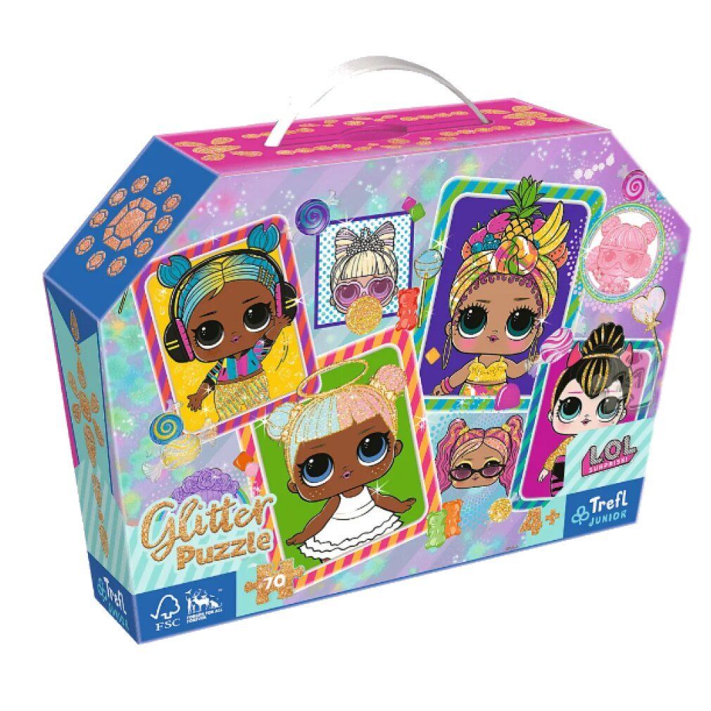 trefl Glitter Glitter Puzzle im Koffer l.o.l. Surprise: Bunte Puppen 70 Teile