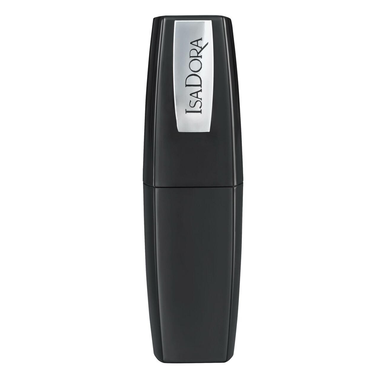 Schwarzer Lippenstift-Behälter mit IsaDora-Logo. Vertikale Form mit silbernem Akzent.