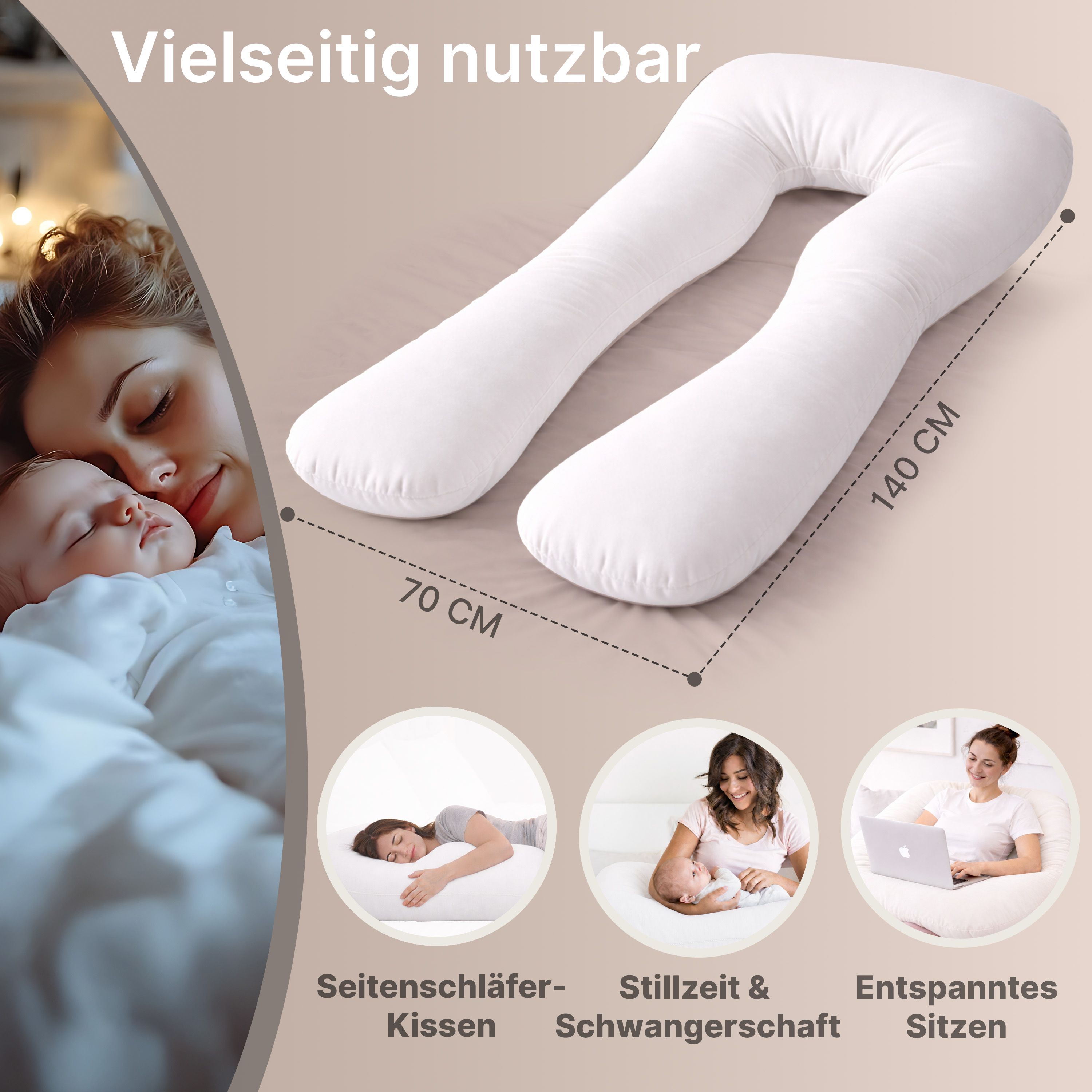 Multifunktions-Körperkissen mit Schlafmaske, Weiß