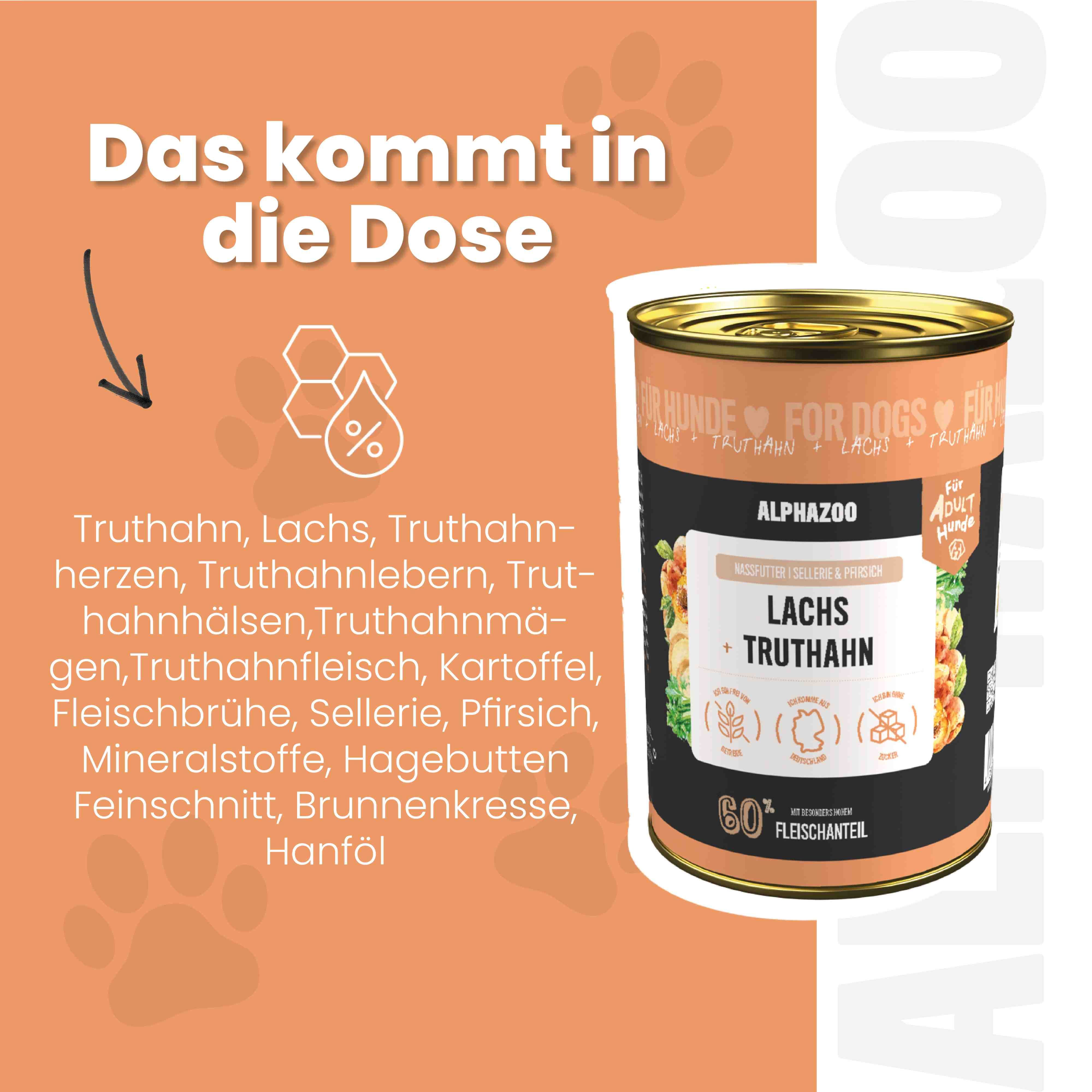 alphazoo Lachs + Truthahn Nassfutter für Adult Hunde
