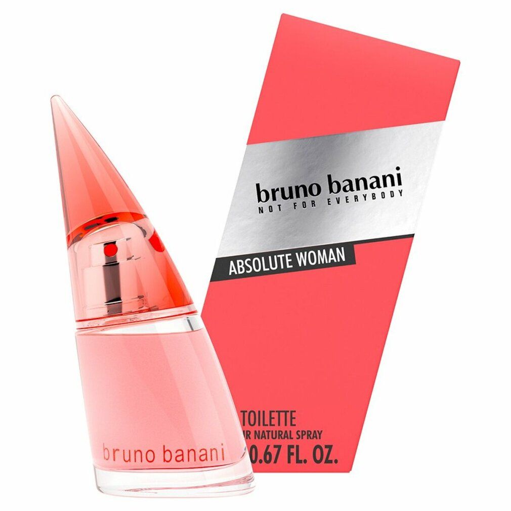 Pinkfarbene Flasche und Verpackung. Aufschrift: Bruno Banani Absolute Woman. 0.67 FL. OZ.