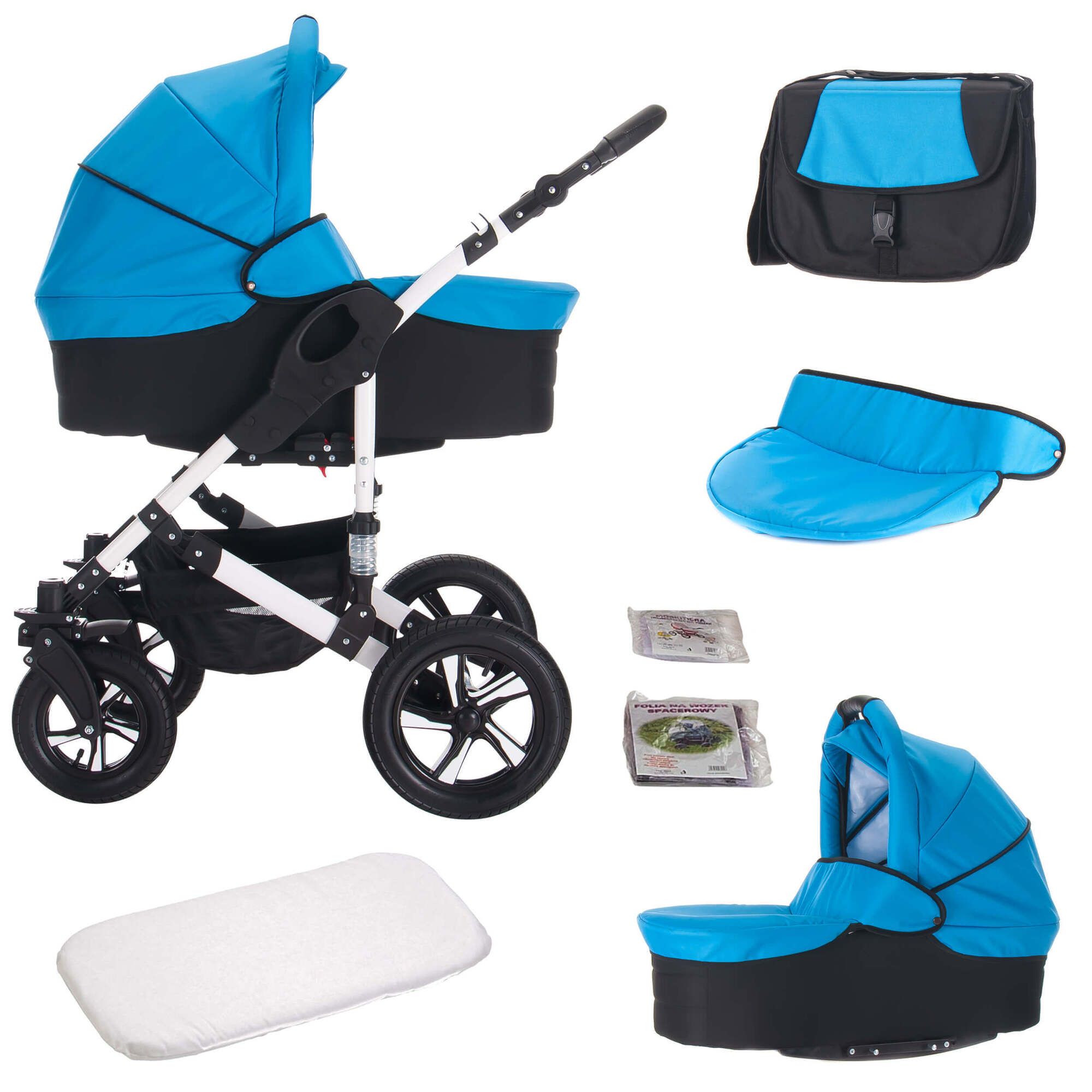 Bebebi Florida 3 in 1 Kinderwagen Set Hartgummireifen, Floblue