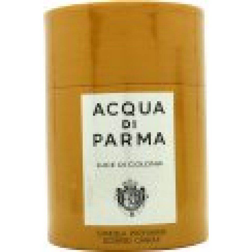 Zylindrische Verpackung, gelb. Weißes Etikett mit Logo und Text: Acqua di Parma, Luce di Colonia. Text: Candela Profumata, Scented Candle.