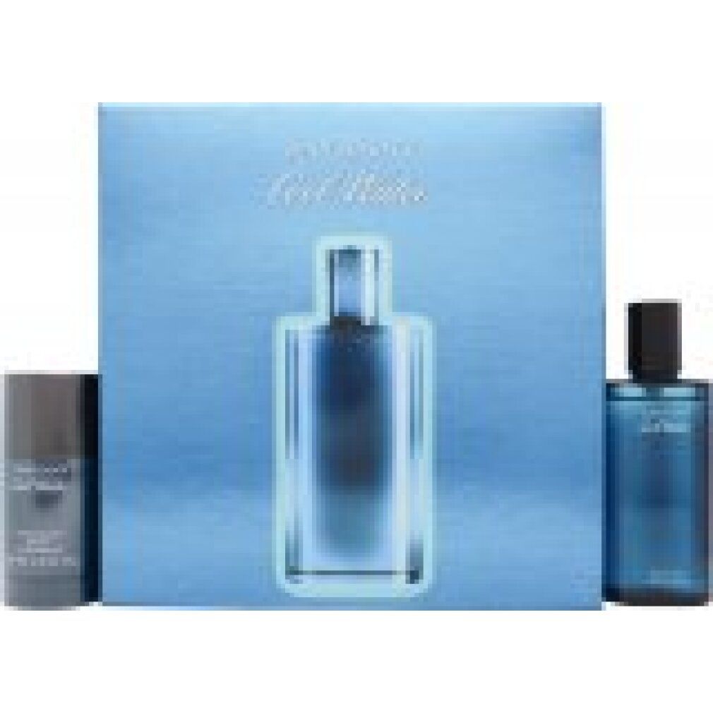 Geschenkset mit Deodorant-Stick und Eau de Toilette in blauer Verpackung. Schriftzug: Davidoff Cool Water.