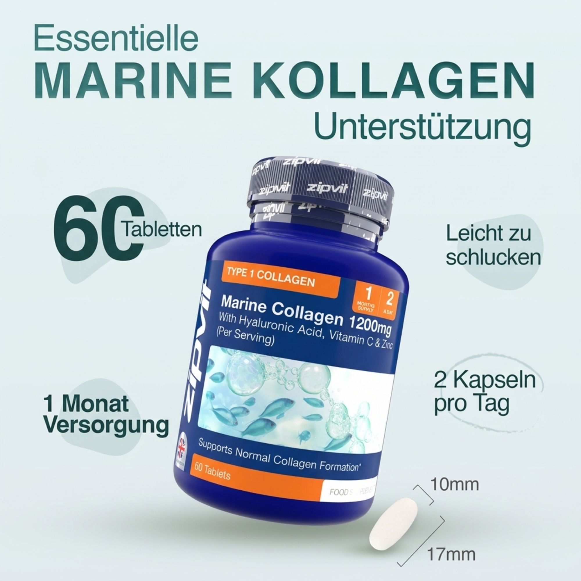 Zipvit Marine Collagen High Strength 1200mg - mit Hyaluronsäure & Zink