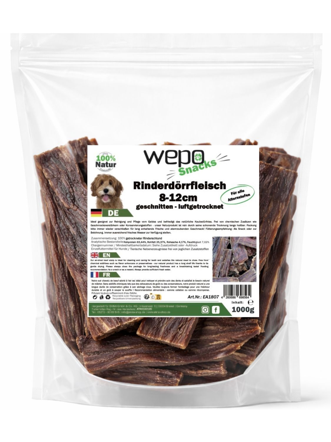 Wepo Rinderdörrfleisch - 1kg Pansen/Rinderschlund getrocknet 1 kg