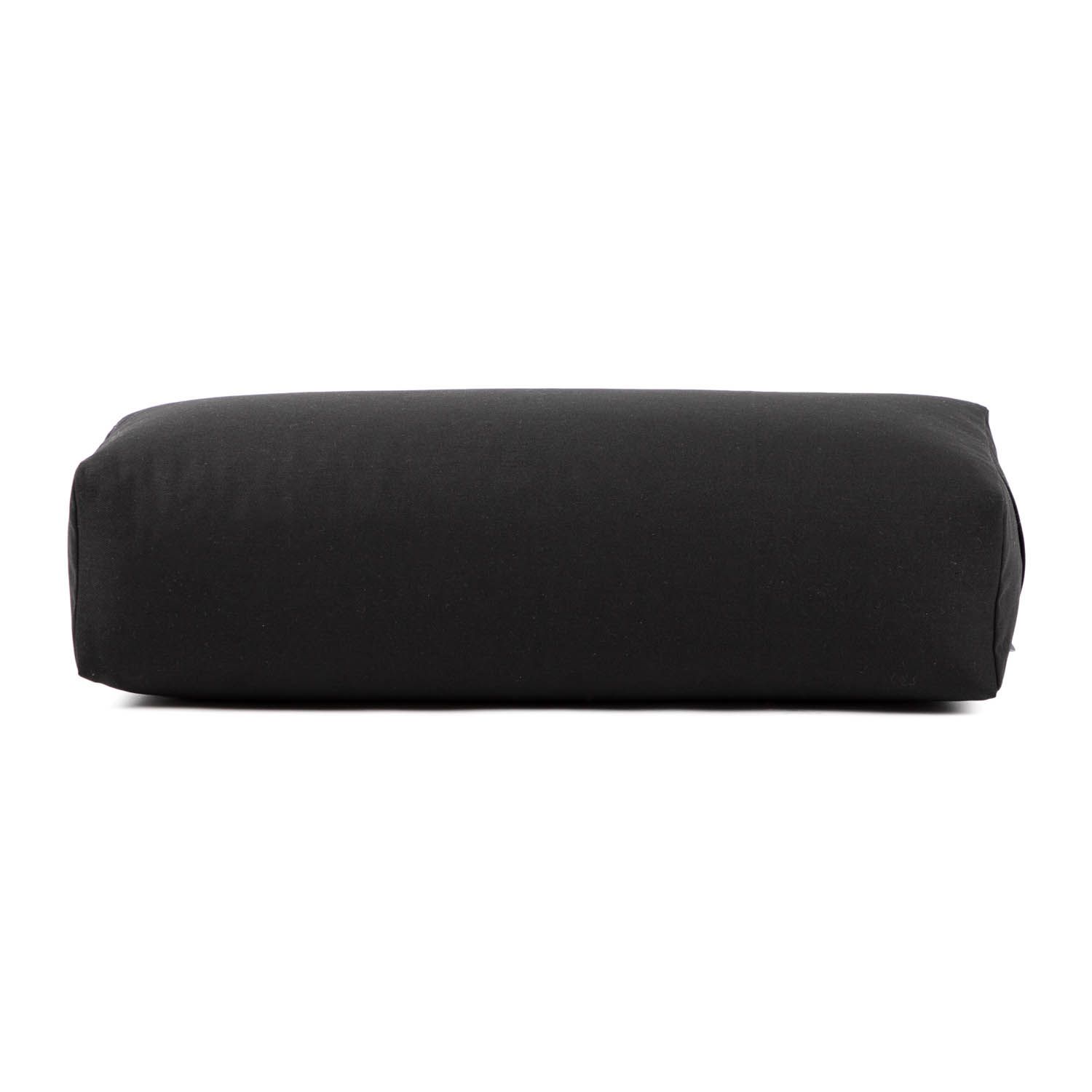 Schwarzer Yoga-Bolster, rechteckige Form, mit Reißverschluss.