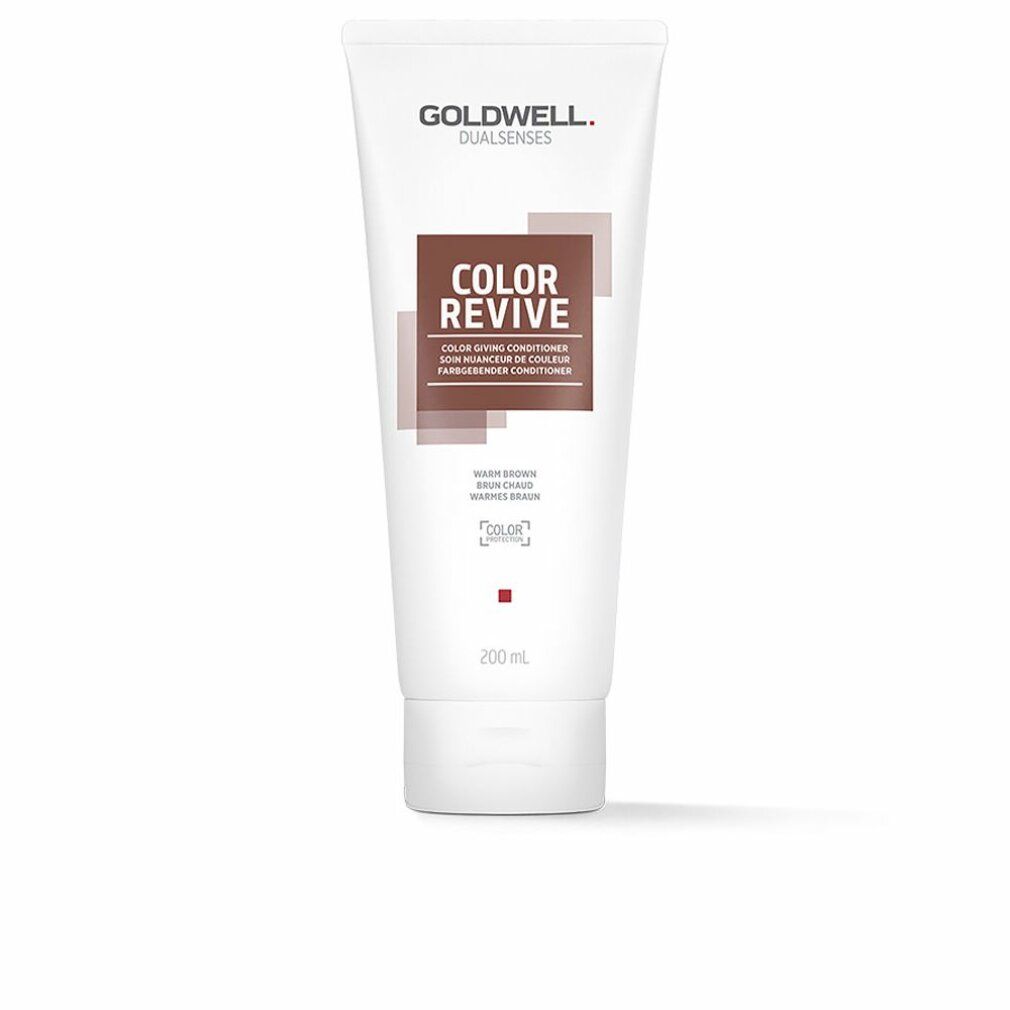 Weiße Tube mit braunem Etikett. Schriftzug: GOLDWELL, DUALSENSES, COLOR REVIVE. Farbgebende Spülung. Volumen: 200 ml.