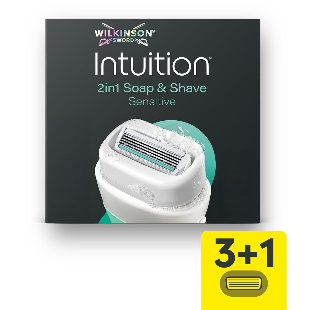 Wilkinson Sword Intuition 2in1 Sensitive Rasierer mit integriertem Seifenblock.