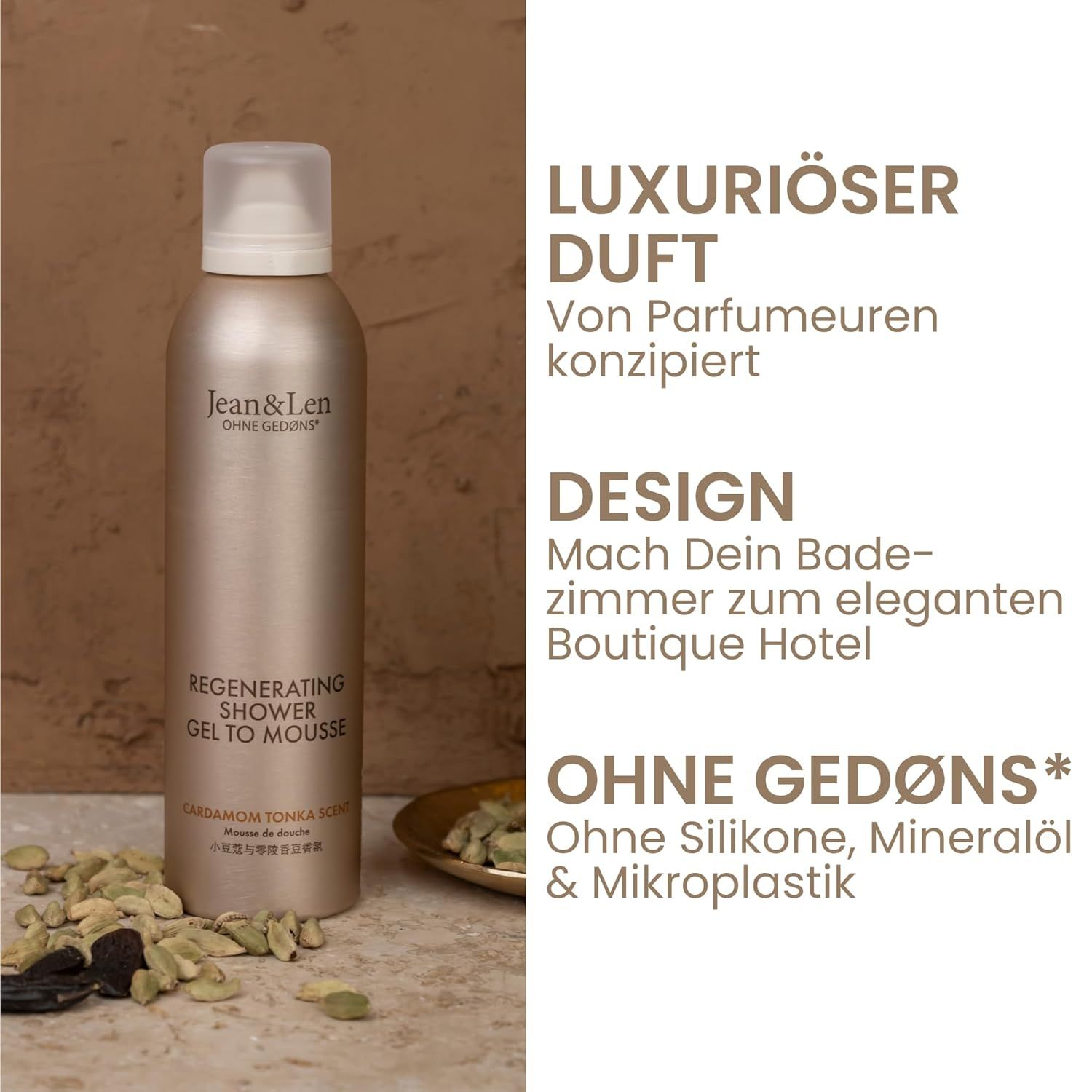 Jean & Len Regenerating Shower Gel To Mousse Cardamom & Tonka