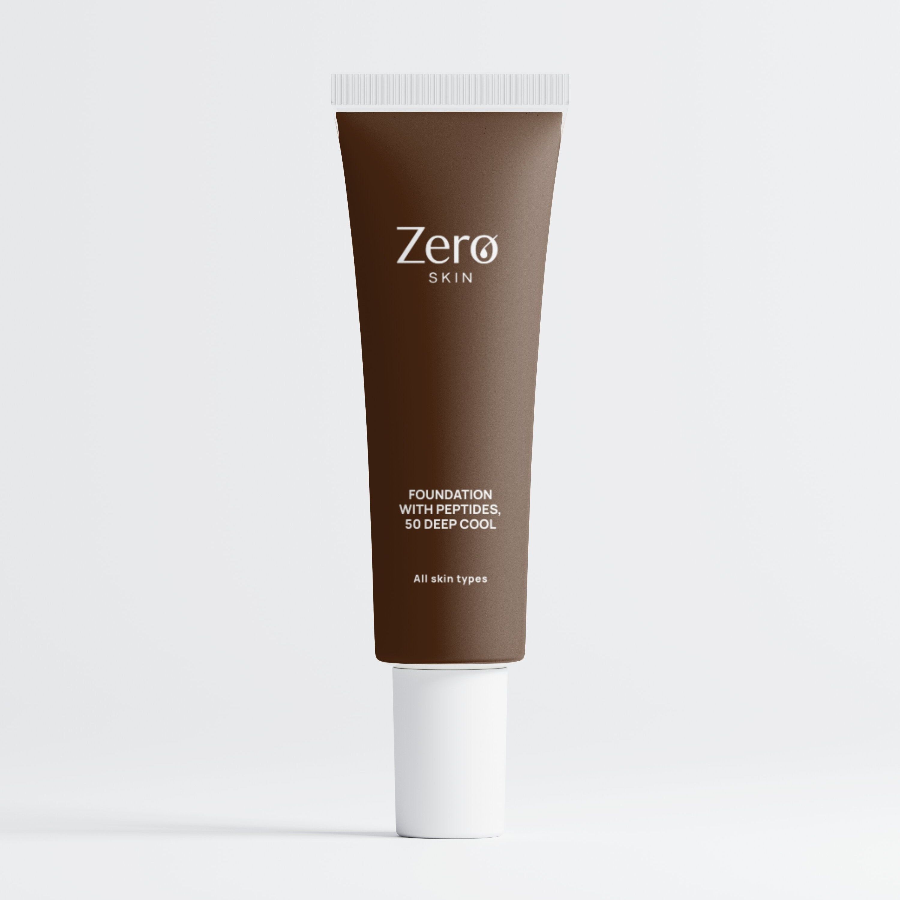 Zero Skin Foundation mit Peptiden, 50 Deep Cool - hautpflegende Formel mit Hyaluronsäure