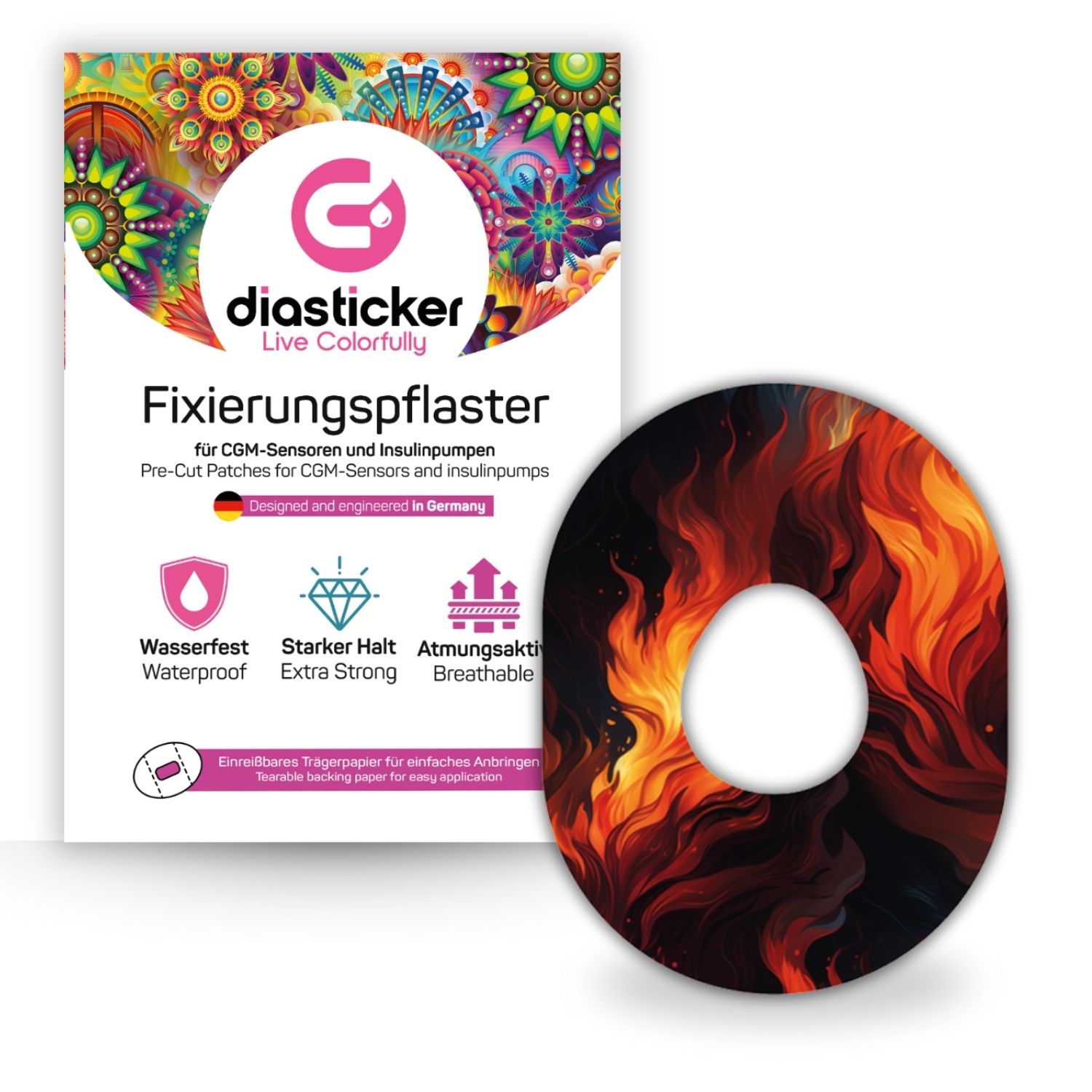 Diasticker® Dexcom G7 Fixiertapes 'Fire' 5 St