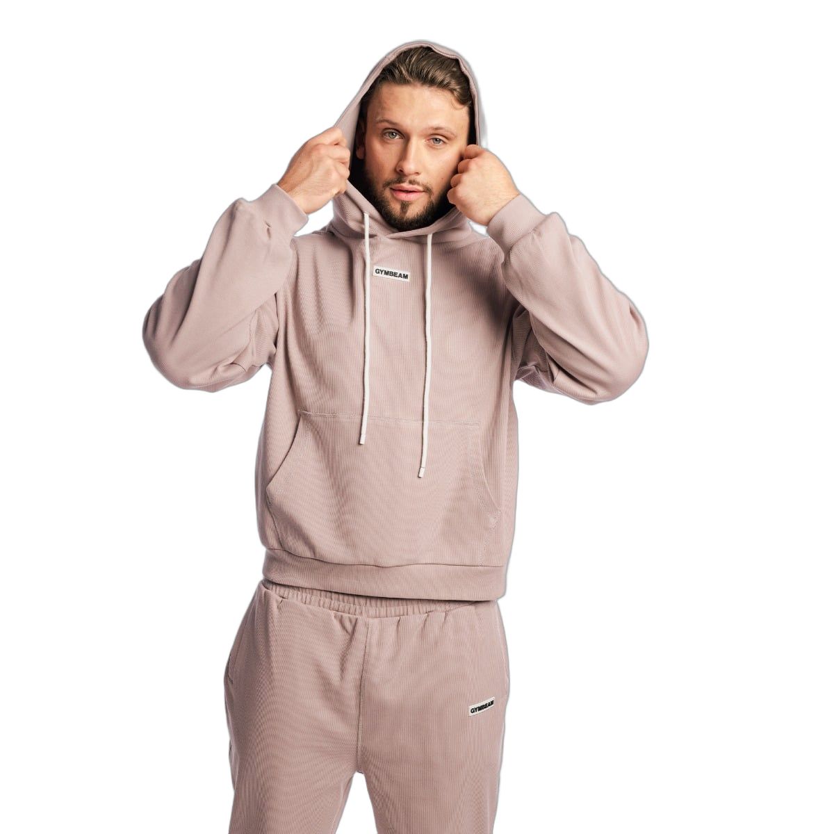 GymBeam Herren Hoodie Oversized mit Kapuze und Kängurutasche in Roux