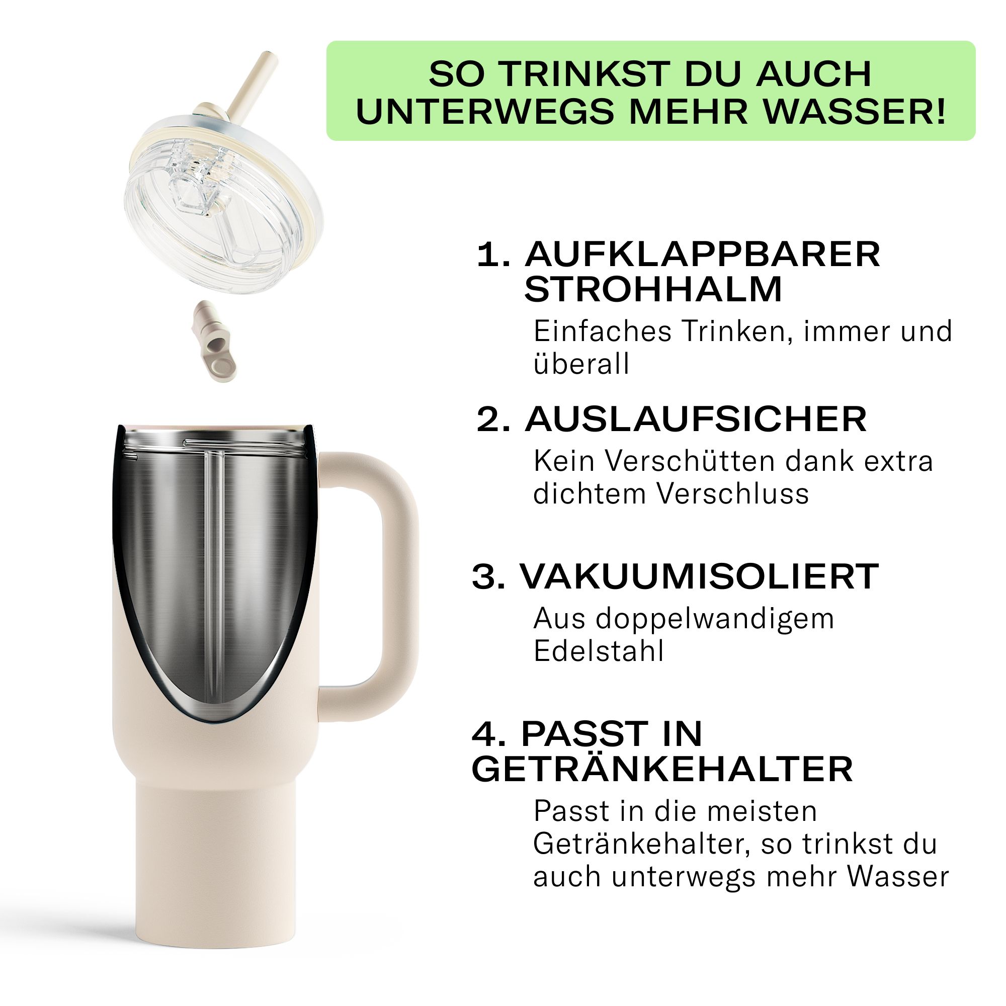 waterdrop® Explorer Thermobecher – 1,1 L Edelstahl – mit Trinkhalm, auslaufsicher & 12 h kühl