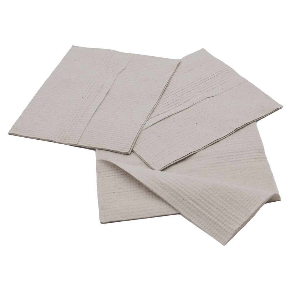 Mehrere helle Wischtücher, gefaltet und ausgebreitet. Gewebte Textur sichtbar.