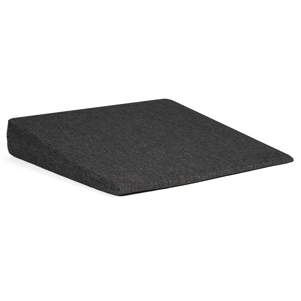 Keilkissen, dunkelgrau, rechteckig, mit schräger Oberfläche. Stoffbezug. Erhöhte Kante an einer Seite.