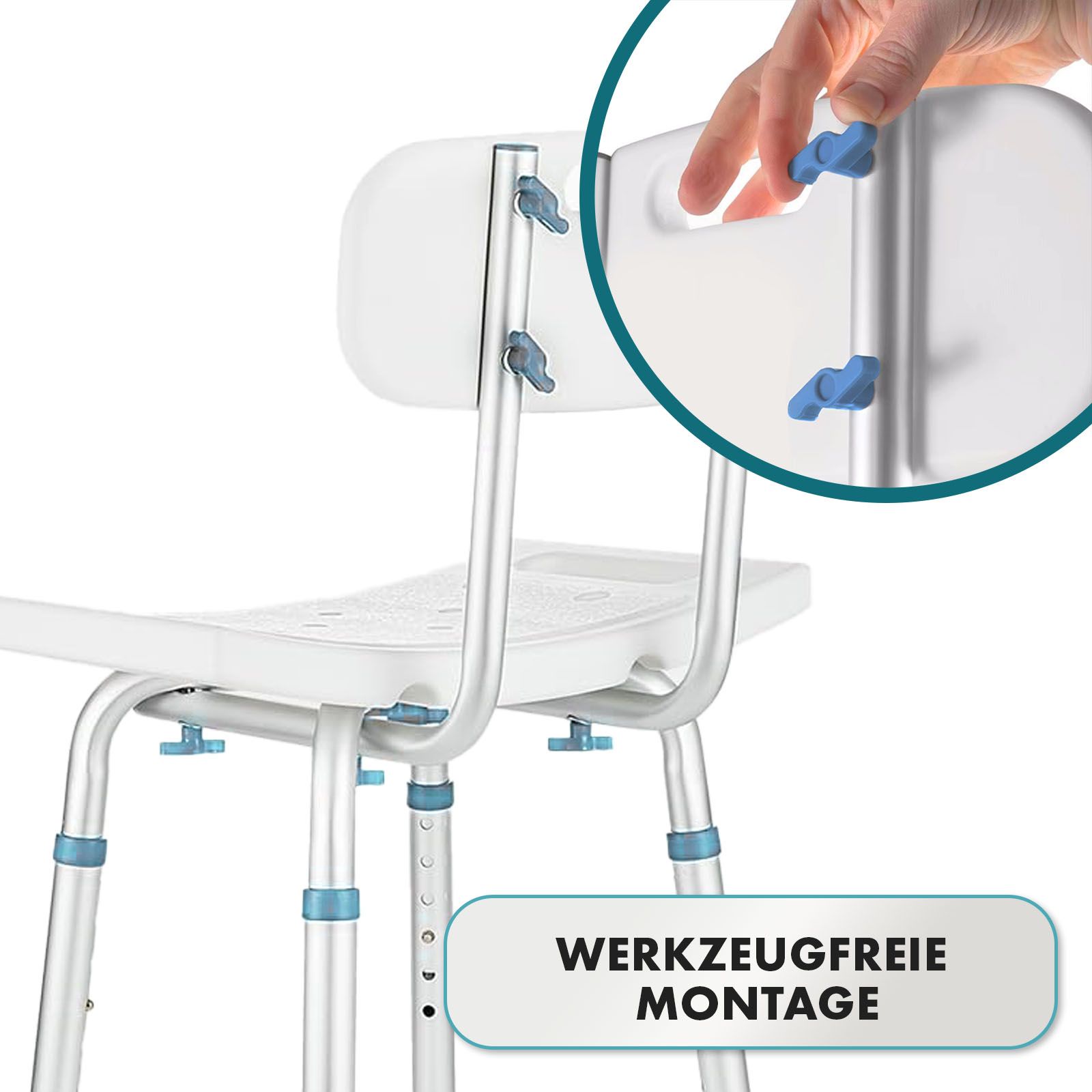 KARAT Duschhocker Jonah - Duschstuhl mit Rückenlehne - Höhenverstellbar und rutschfest bis 136 kg