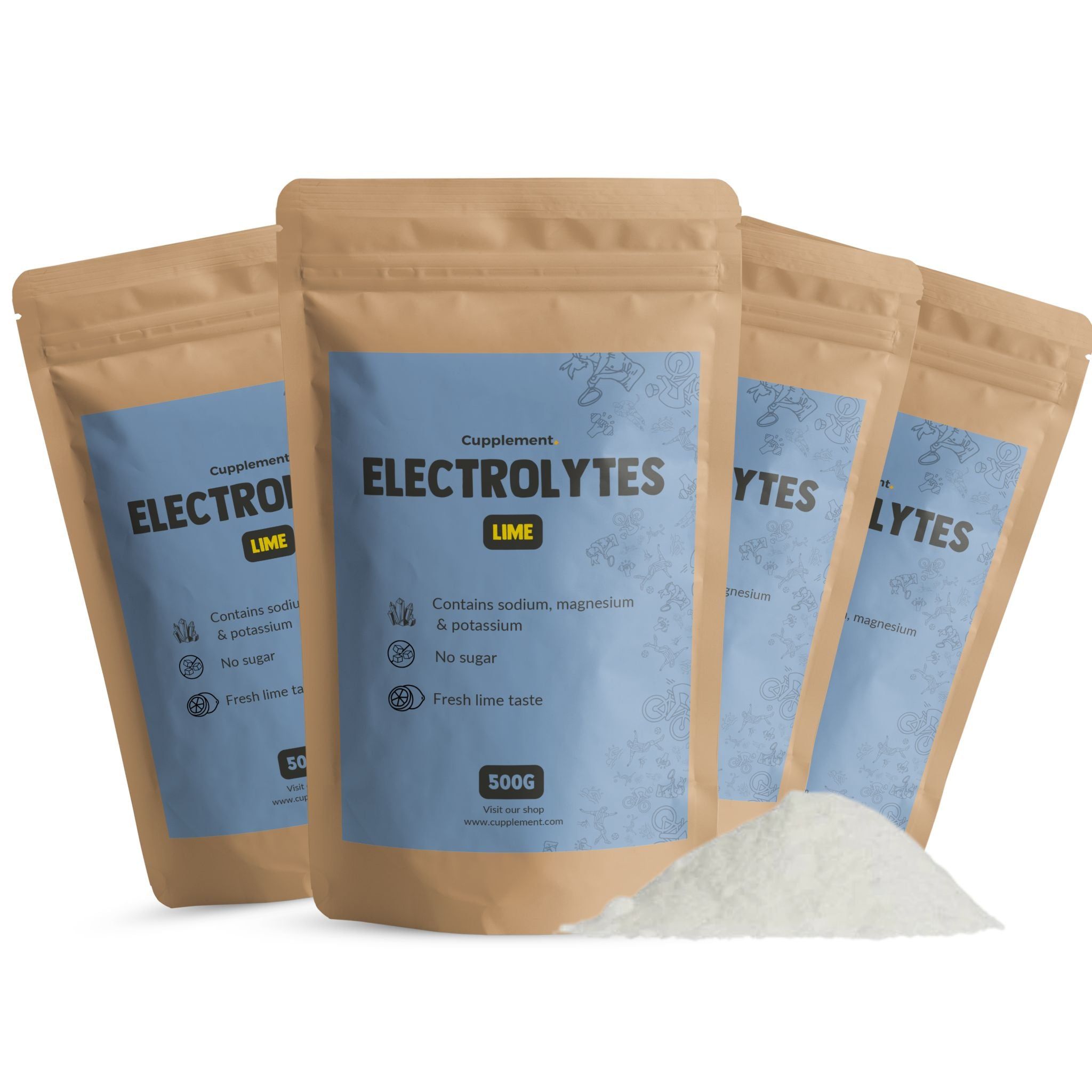 Beutel mit Elektrolytpulver. Enthält Natrium, Magnesium und Kalium. Ohne Zucker. 500g. Limettengeschmack.