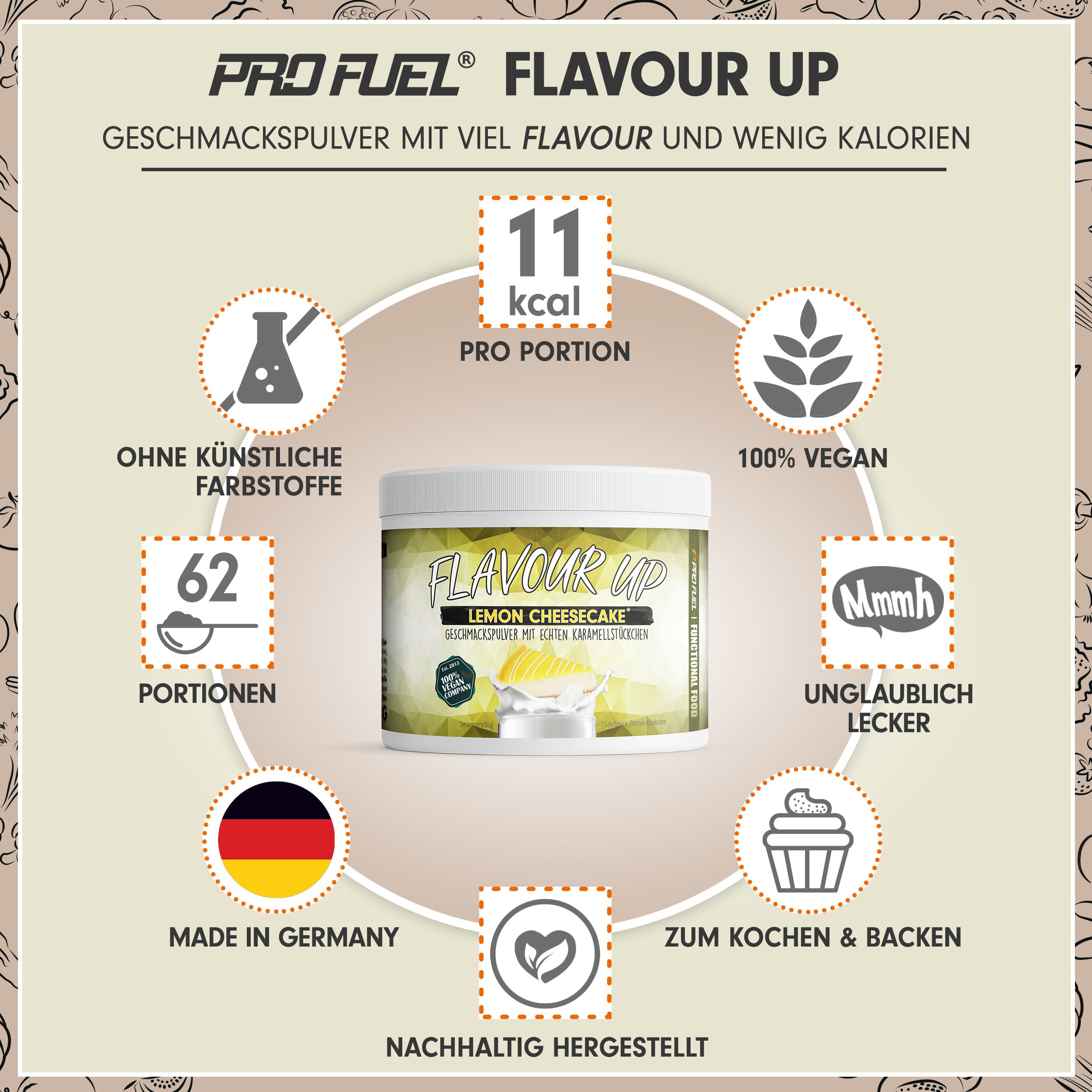 ProFuel - Flavour UP Geschmackspulver Lemon Cheesecake nur 11 kcal pro Portion 250 g Pulver