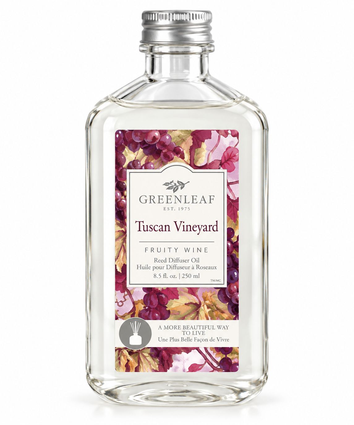 Greenleaf Tuscan Vineyard Reed Diffuser Öl Raumduft Nachfüllöl mit weißen Duftstäbchen 250 ml