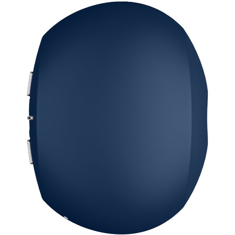 Blaues, ovales Gerät mit Bedienknöpfen. Glatte Oberfläche. Intimes Wellness-Produkt.