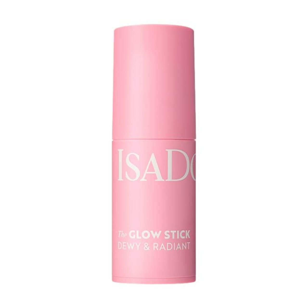Rosa Glow Stick mit geschlossener Kappe. Aufschrift: IsaDora, The Glow Stick, Dewy & Radiant.