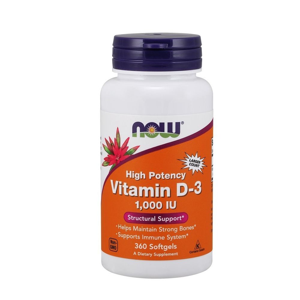 NOW FOODS Vitamin D-3 1000 IE Flasche mit 360 Weichkapseln für Knochen und Immunsystem.