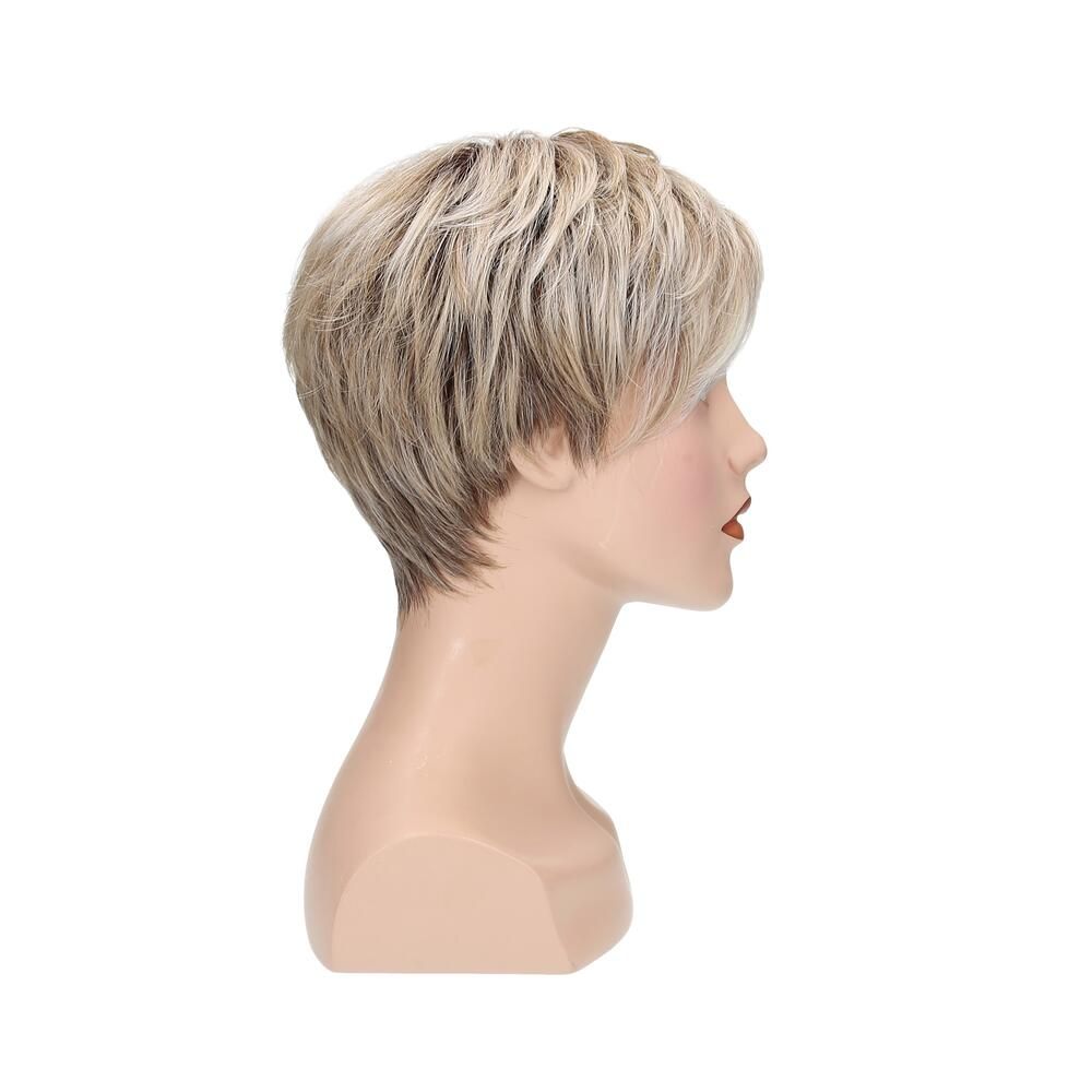 Perücke Magnolie von Lofty. Kurzer, blond-brauner Bob-Schnitt auf einer Schaufensterpuppe. Seitenansicht, Blick nach rechts.