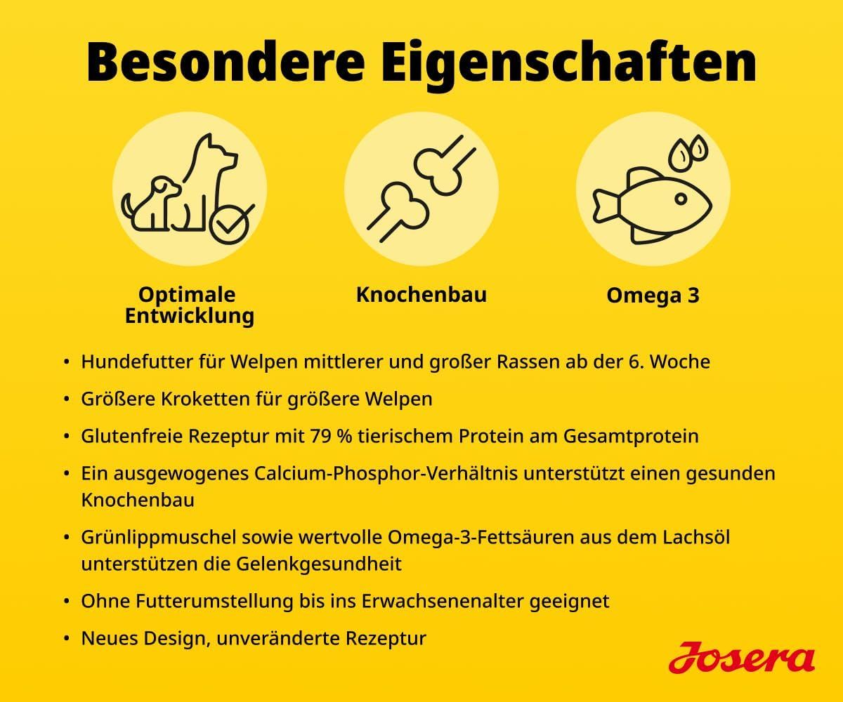 Josera Kids: Optimale Entwicklung, Knochenbau, Omega 3. Hundefutter für Welpen mit Huhn & Reis. Glutenfrei, 79% tierisches Protein.