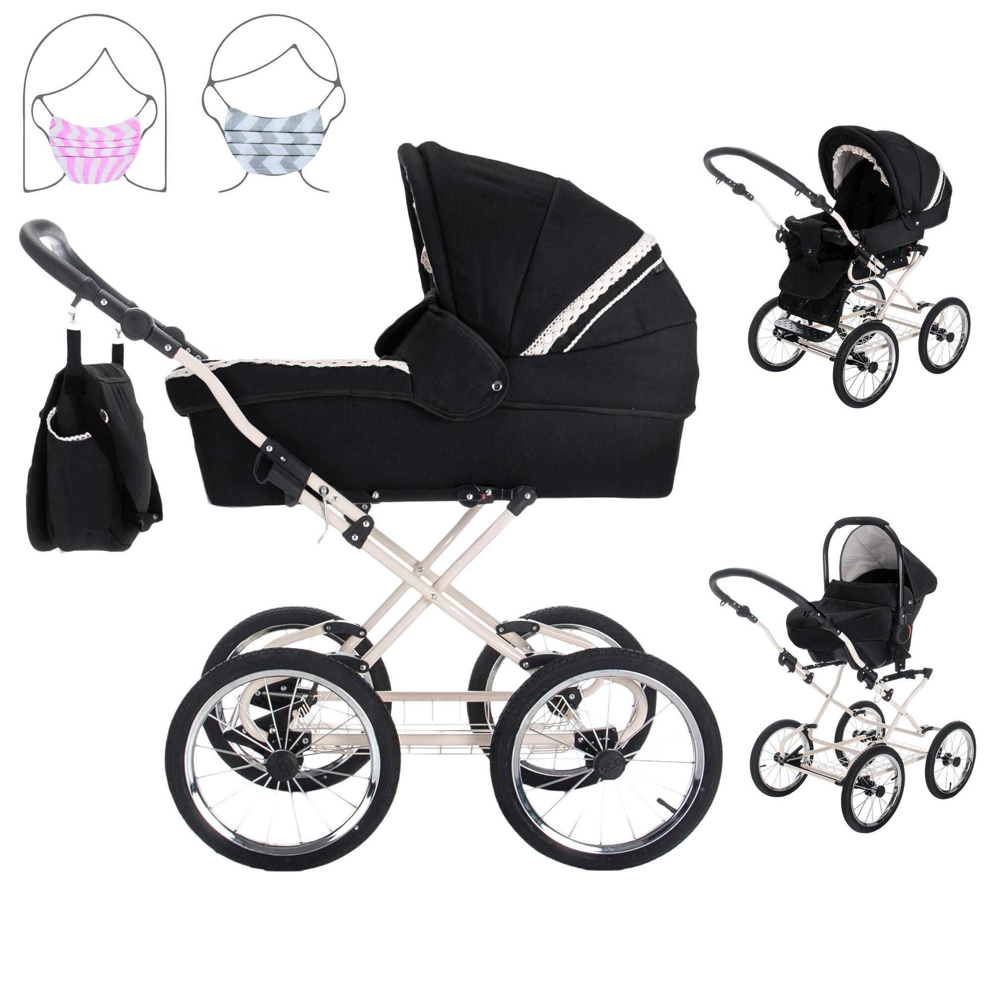 Friedrich Hugo Natureline 3 in 1 Kinderwagen Set Öko Nostalgie Kinderwagen, Hugo Night Creme