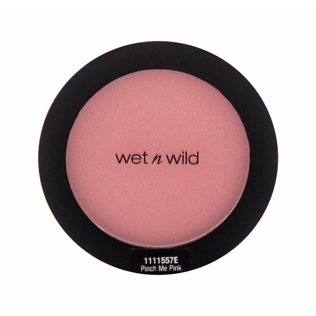 Runder Blush in schwarzem Behälter. Rosa Puder mit "wet n wild" und Produktbezeichnung.