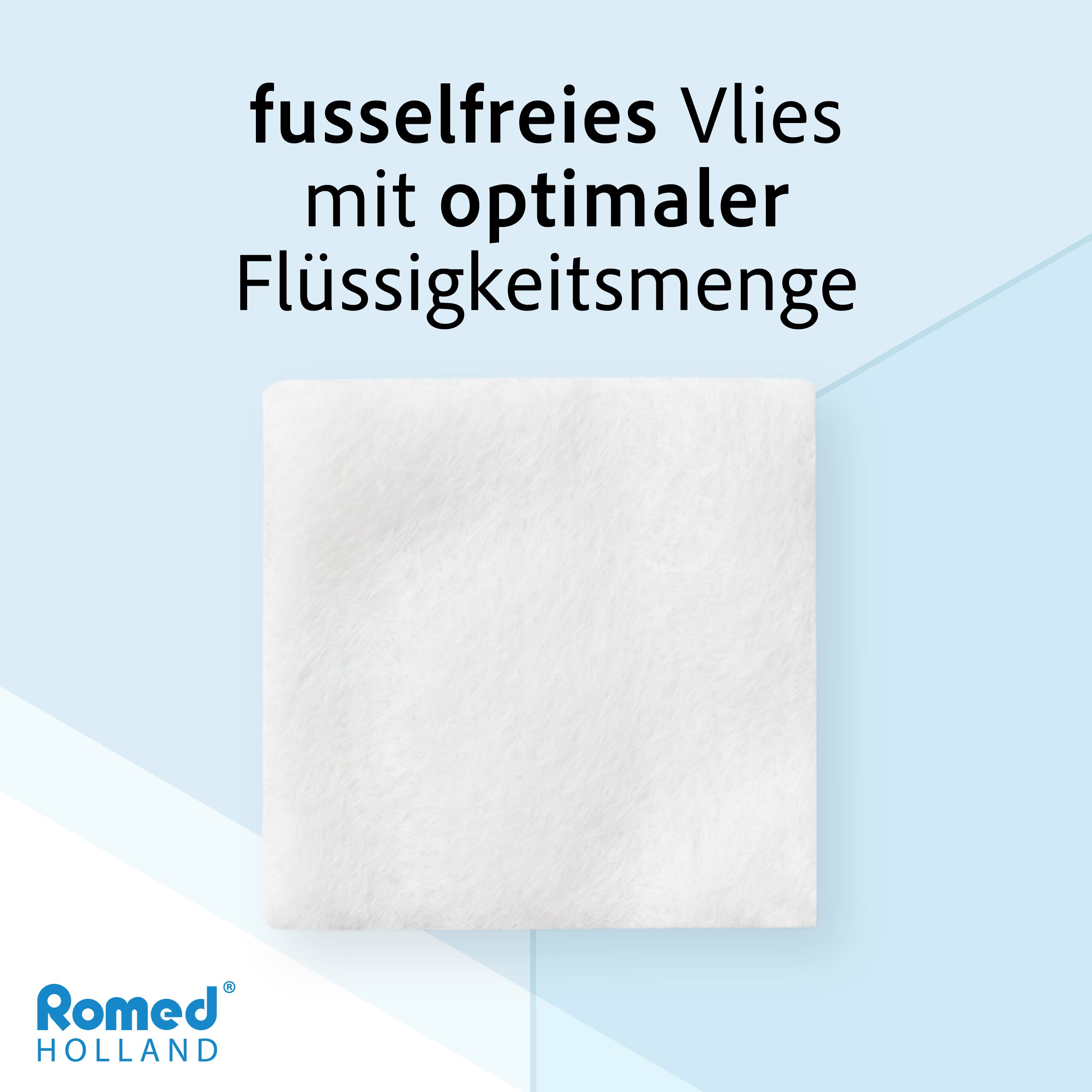 Romed Alkohol Tupfer: fusselfreies Vlies mit optimaler Flüssigkeitsmenge.