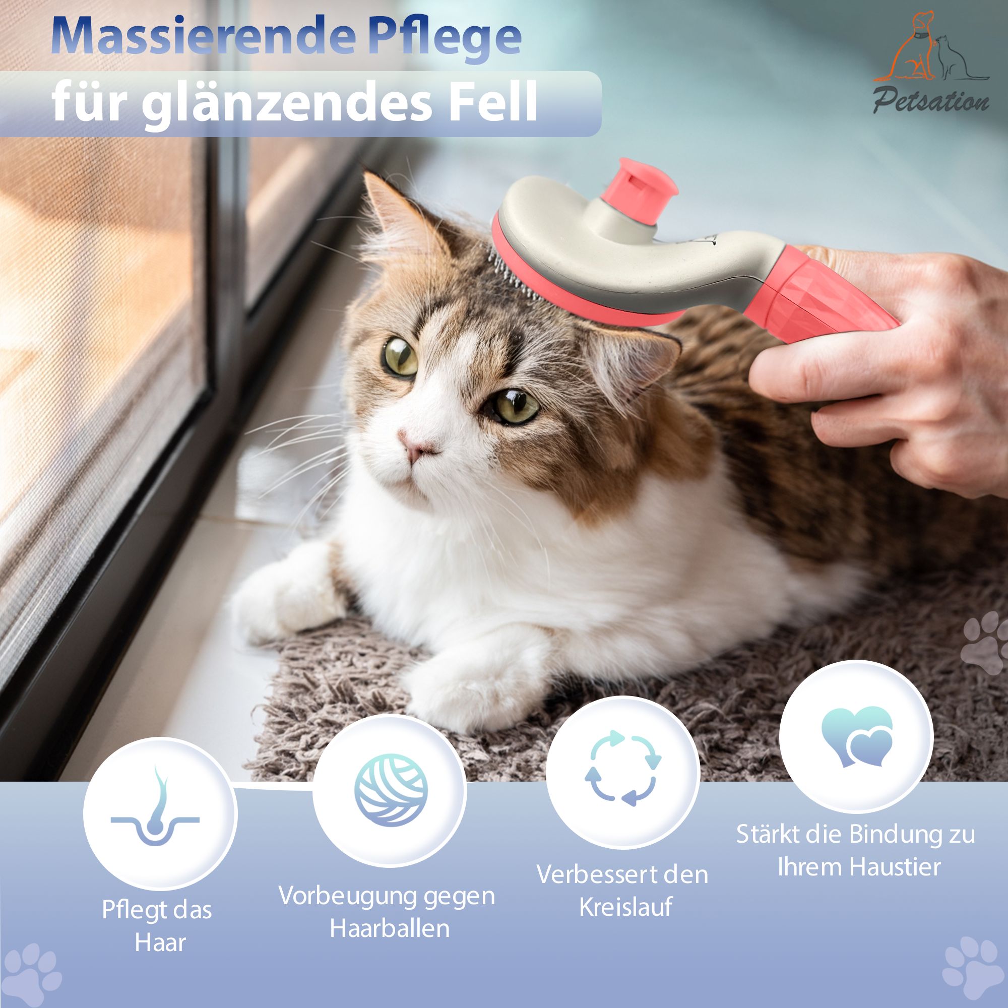 PETSATION Tierbürste mit One-Touch (Hunde, Katzen, Pferde)