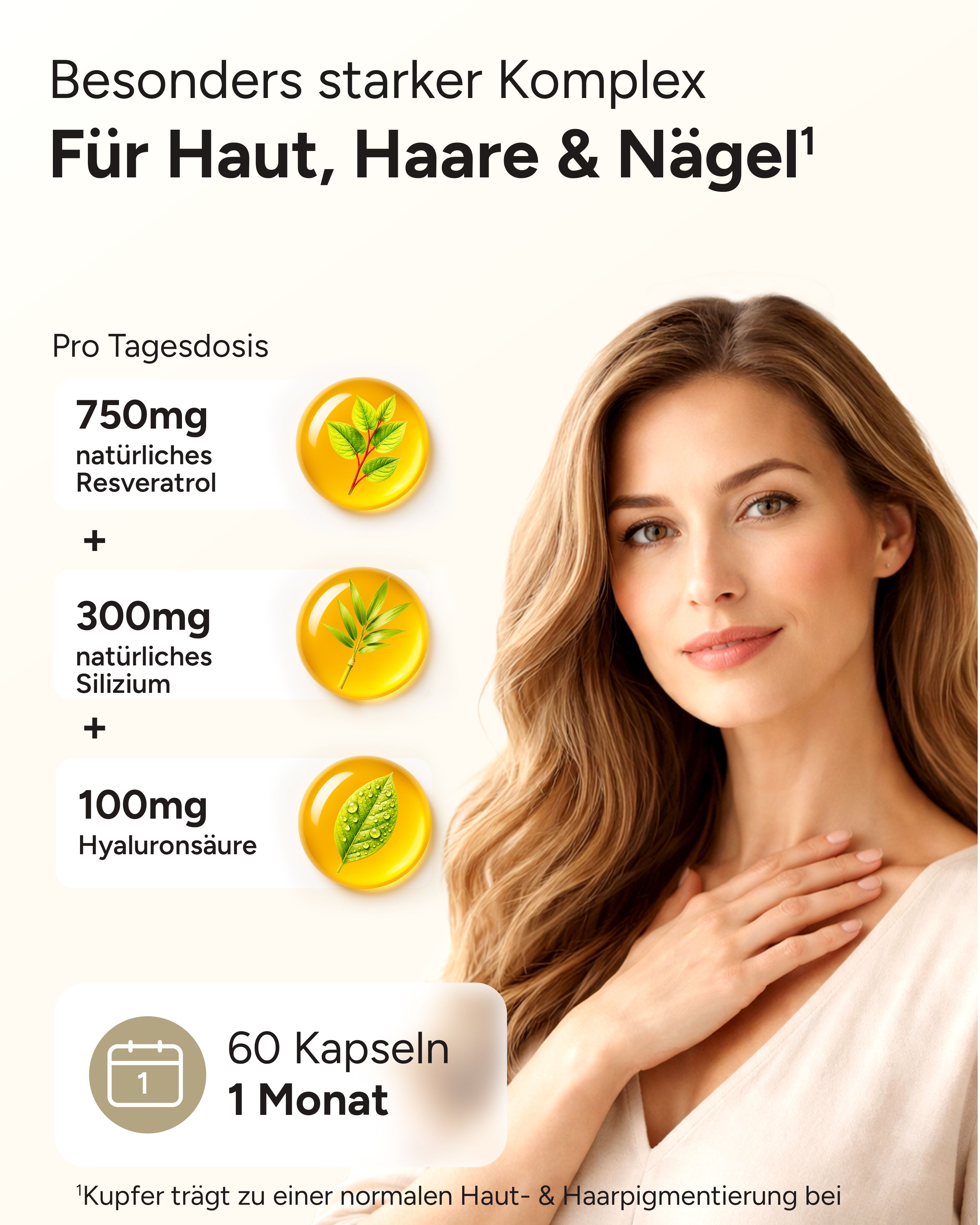 plantomol® Resveratrol - 750mg Trans-Resveratrol Hyaluron Silizium - Haut Haare Nägel Kapseln