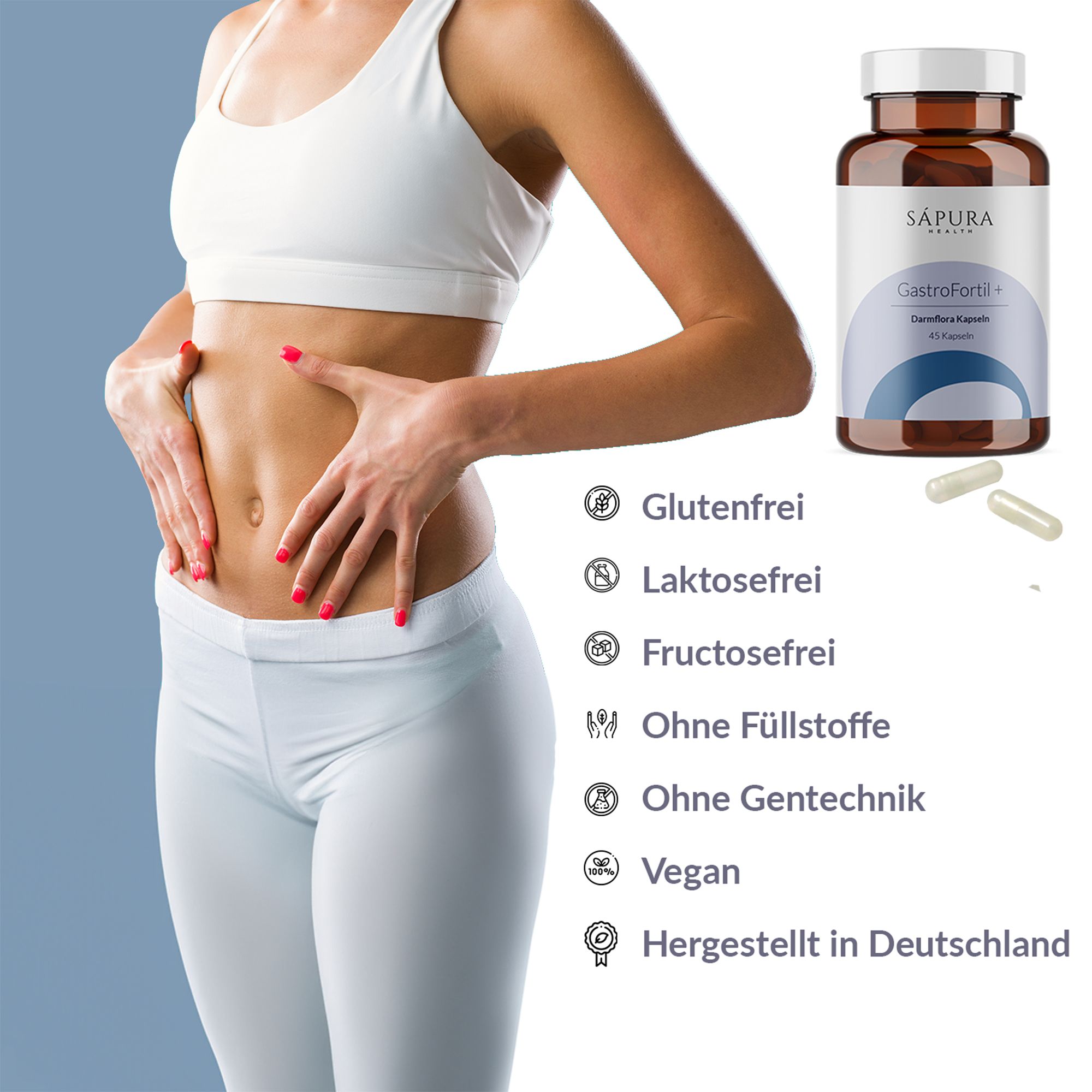 GastroFortil+ Probiotika und Inulin | Darmkur mit 14 Keimstämmen | 45 Kapseln  | SAPURA®