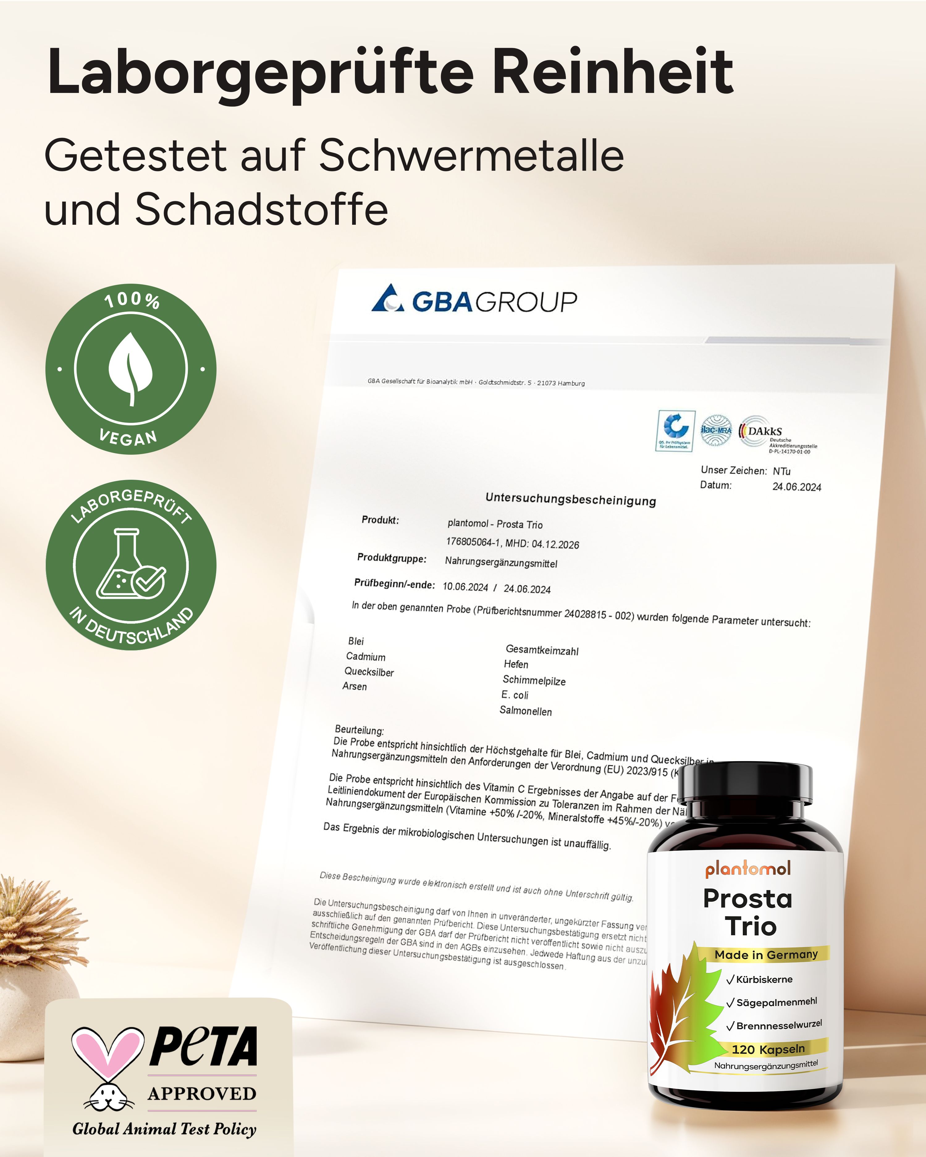 plantomol® Prostata Komplex mit Kürbiskern Sägepalme Brennnessel - Brennessel Kapseln - Prosta Trio