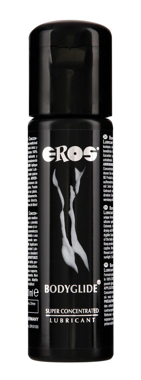 Schwarze Flasche EROS Bodyglide Super Concentrated Gleitmittel.