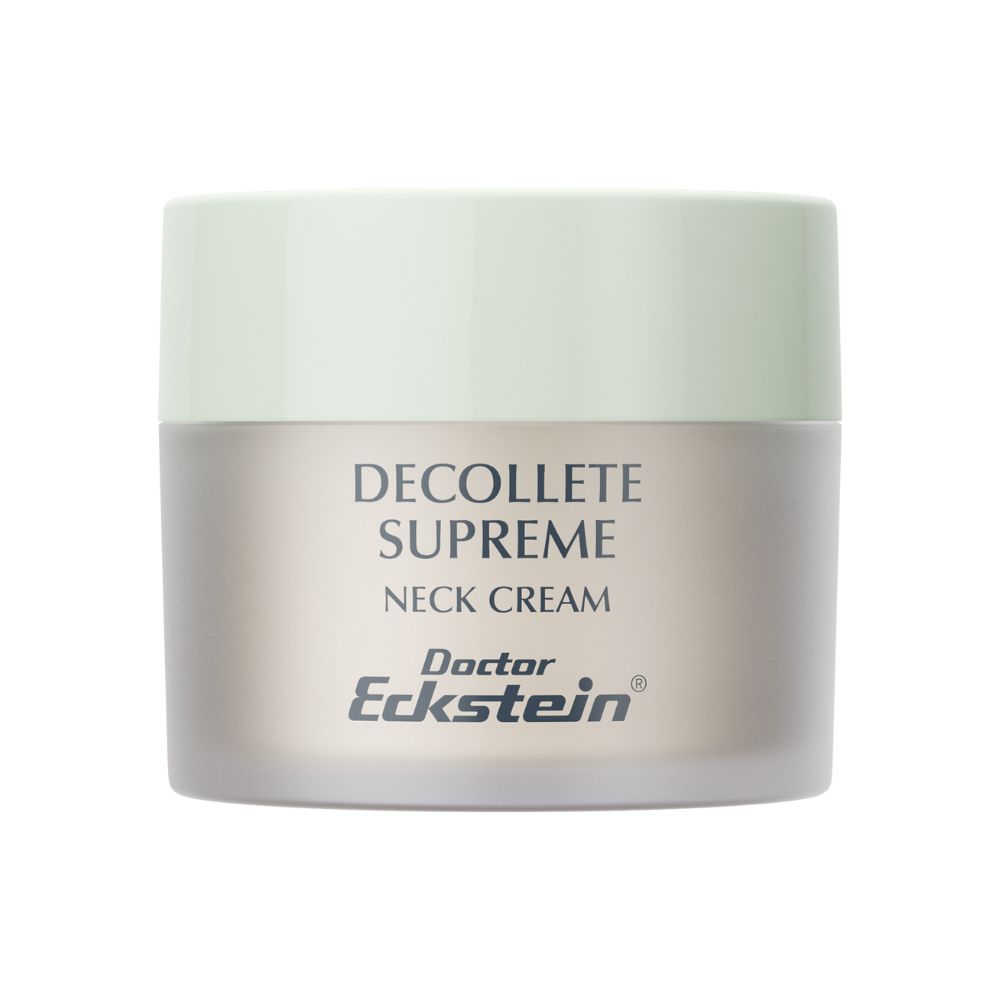 Creme-Tiegel mit Deckel. Aufschrift: DECOLLETE SUPREME NECK CREAM. Marke: Doctor Eckstein.