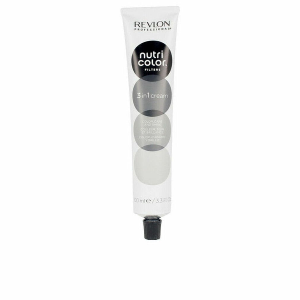 Weiß-graue Tube mit schwarzem Verschluss. Aufschrift: Revlon, Nutri Color Filters, 3 in 1 cream.